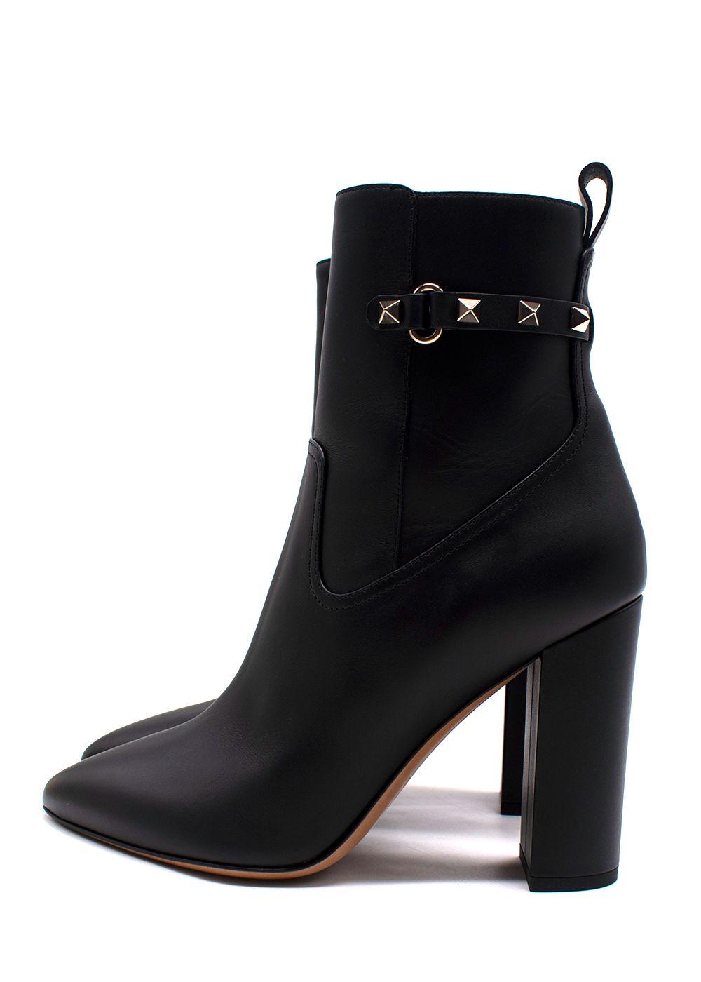 Valentino Black Leather Rockstud Ankle Boots