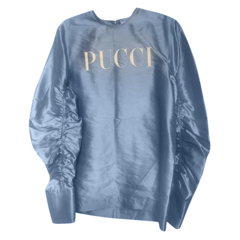 Emilio Pucci Blue Ruched Silk Top