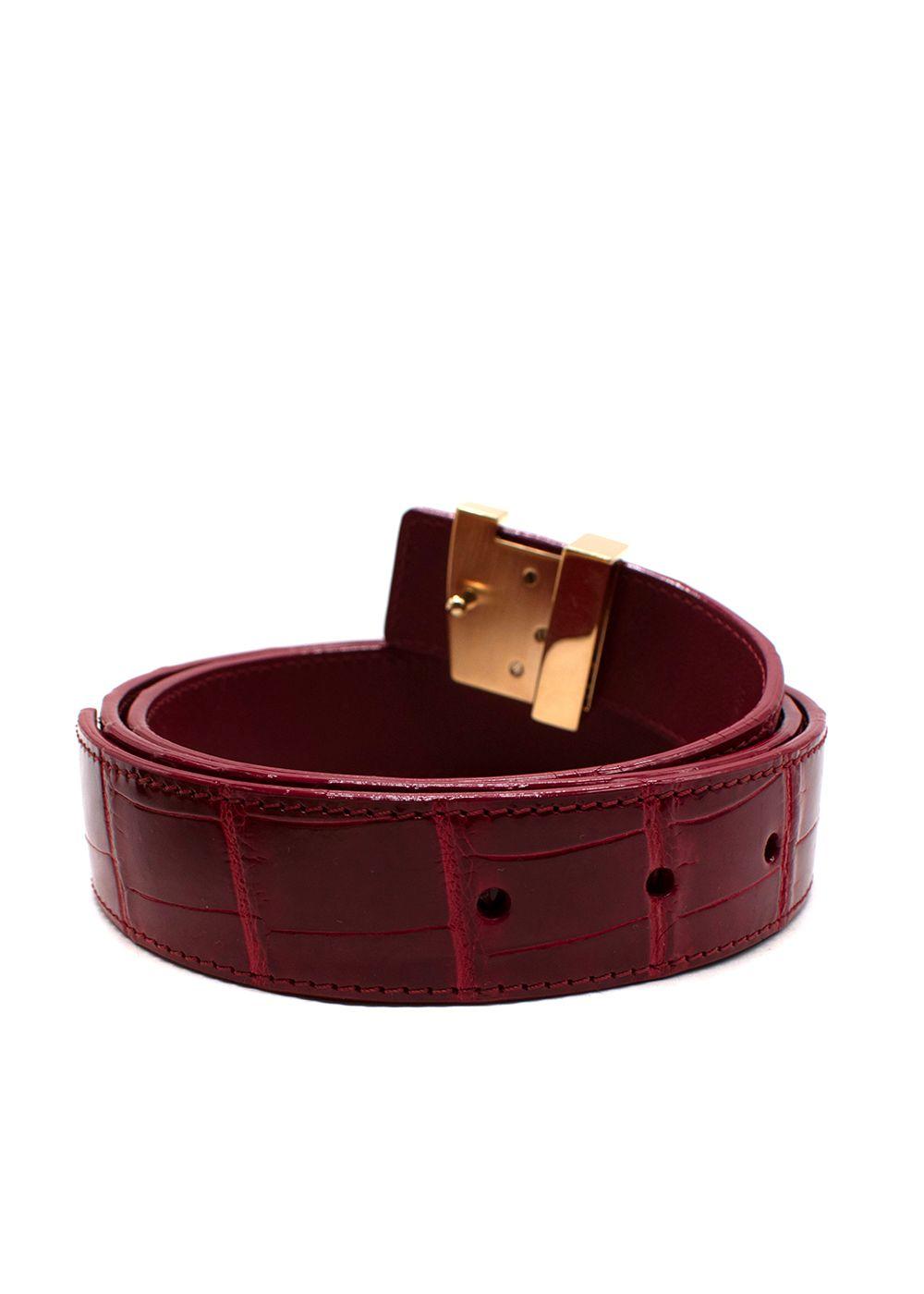 Louis Vuitton Fuchsia Crocodile Heritage Belt with Gold Hardware