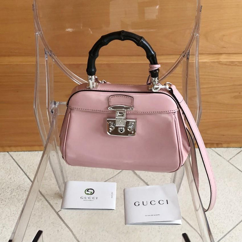 Gucci Pale Pink Lady Lock Bamboo Top Handle Bag