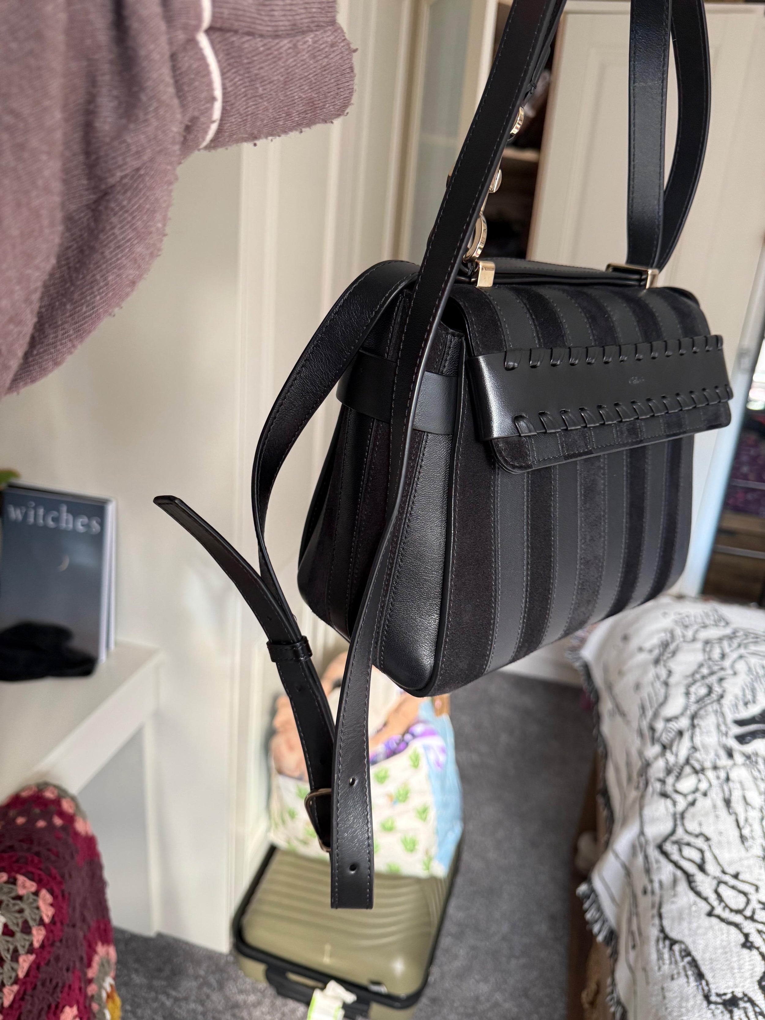 Black Leather Nacha Top-Handle Bag