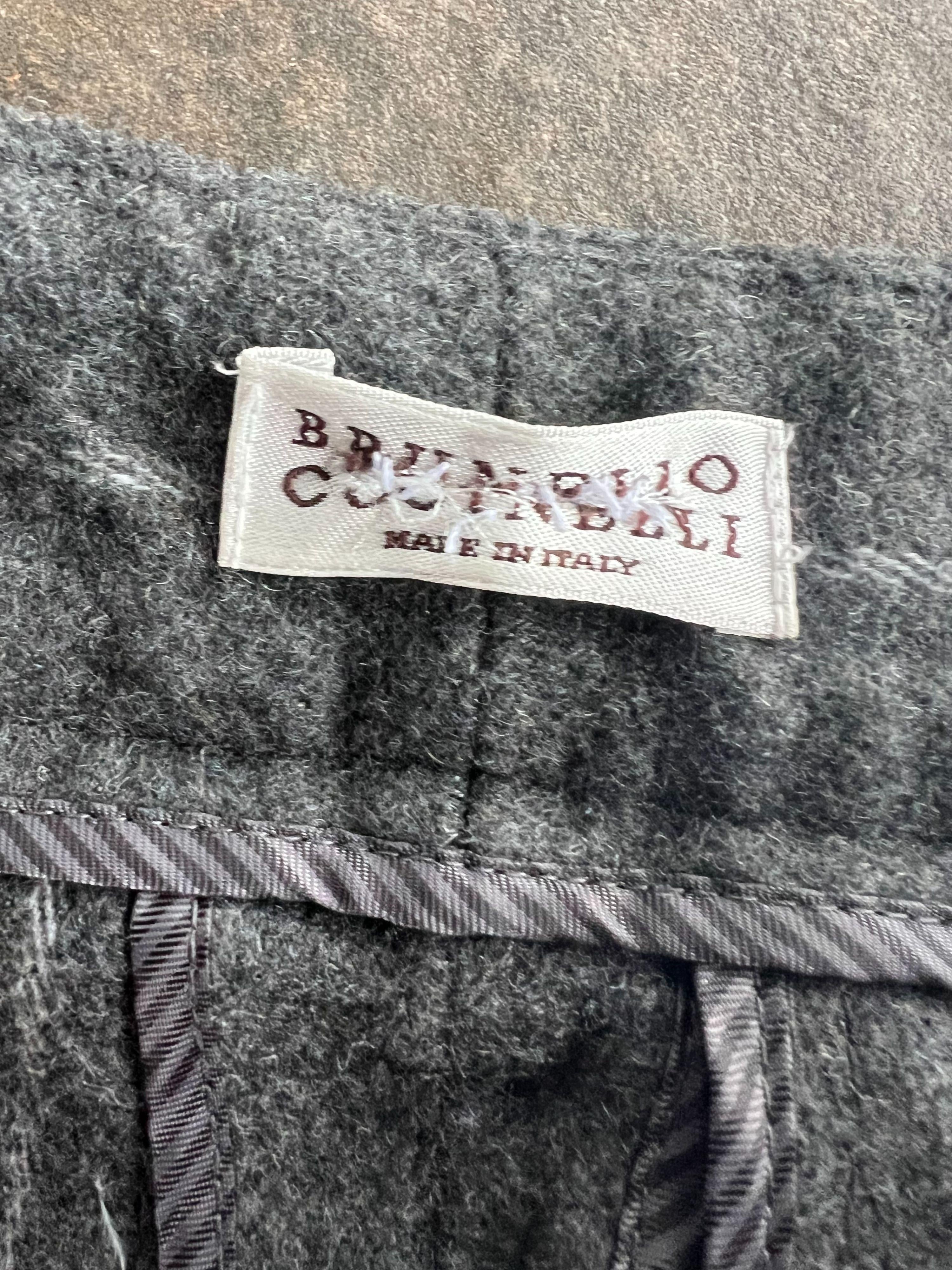 Brunello Cucinelli Grey Pinstripe Belted Trousers