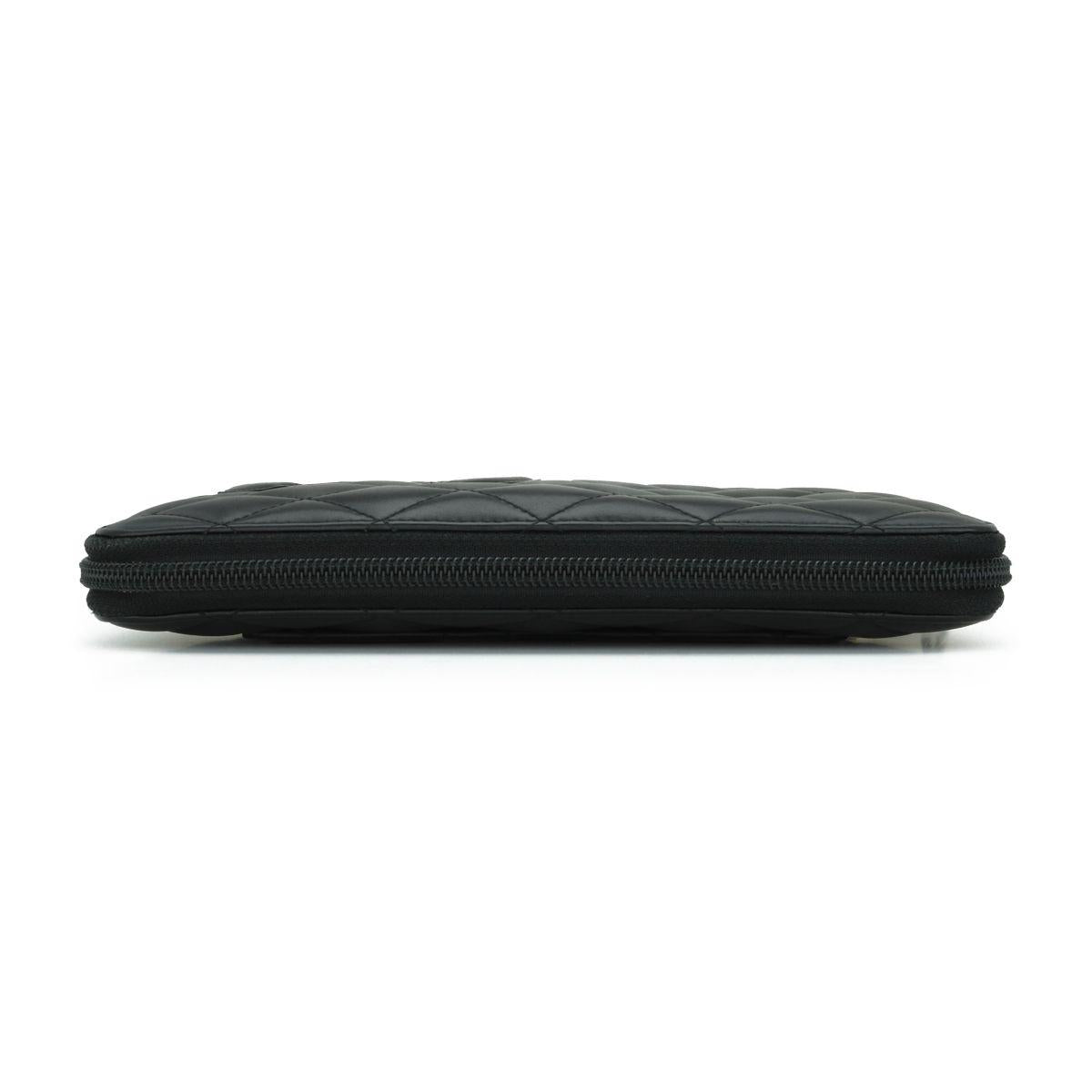Chanel Black Lambskin Cambon Long Zip Wallet