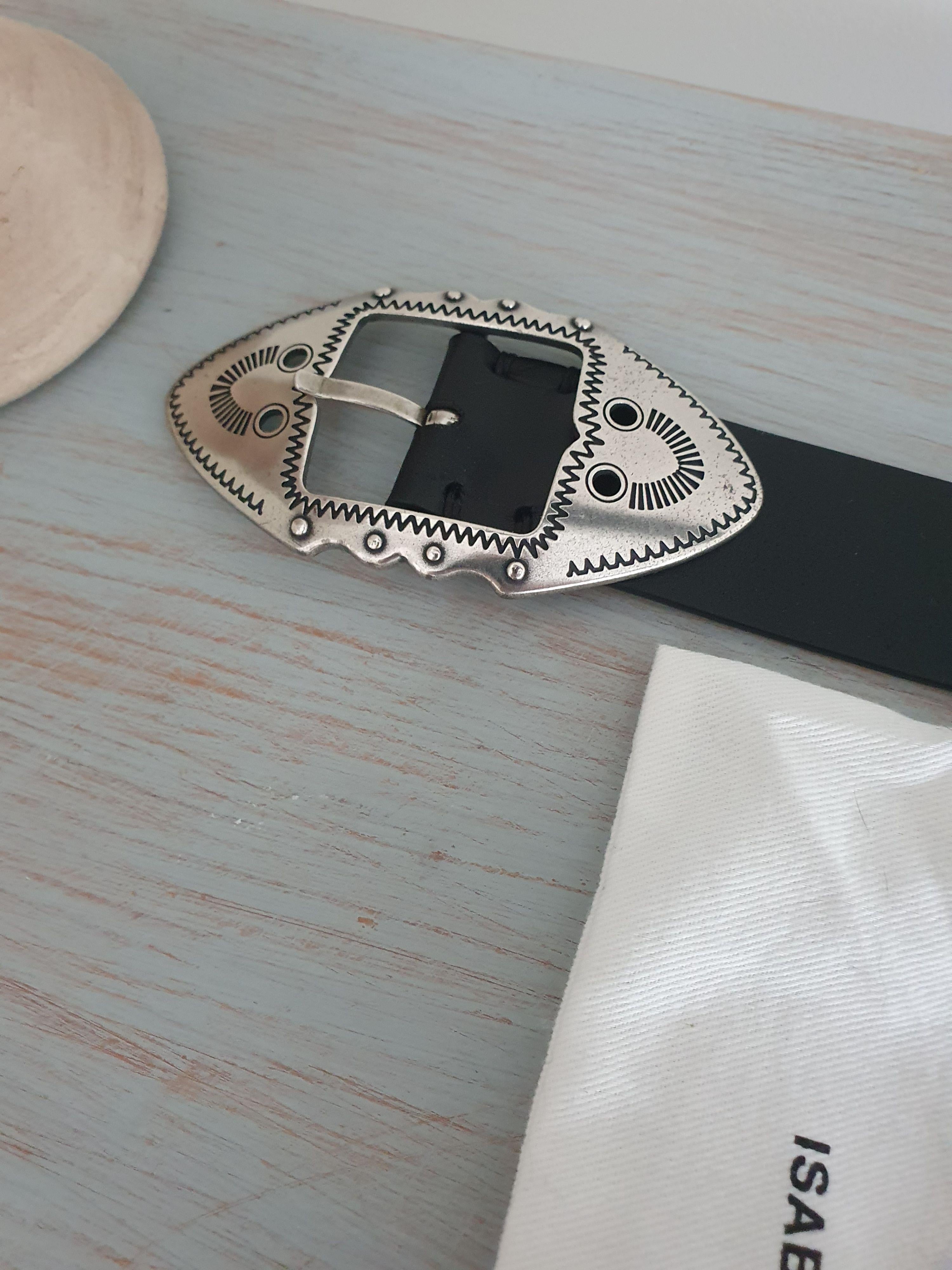 Silver Buckle Black Leather Belt 85