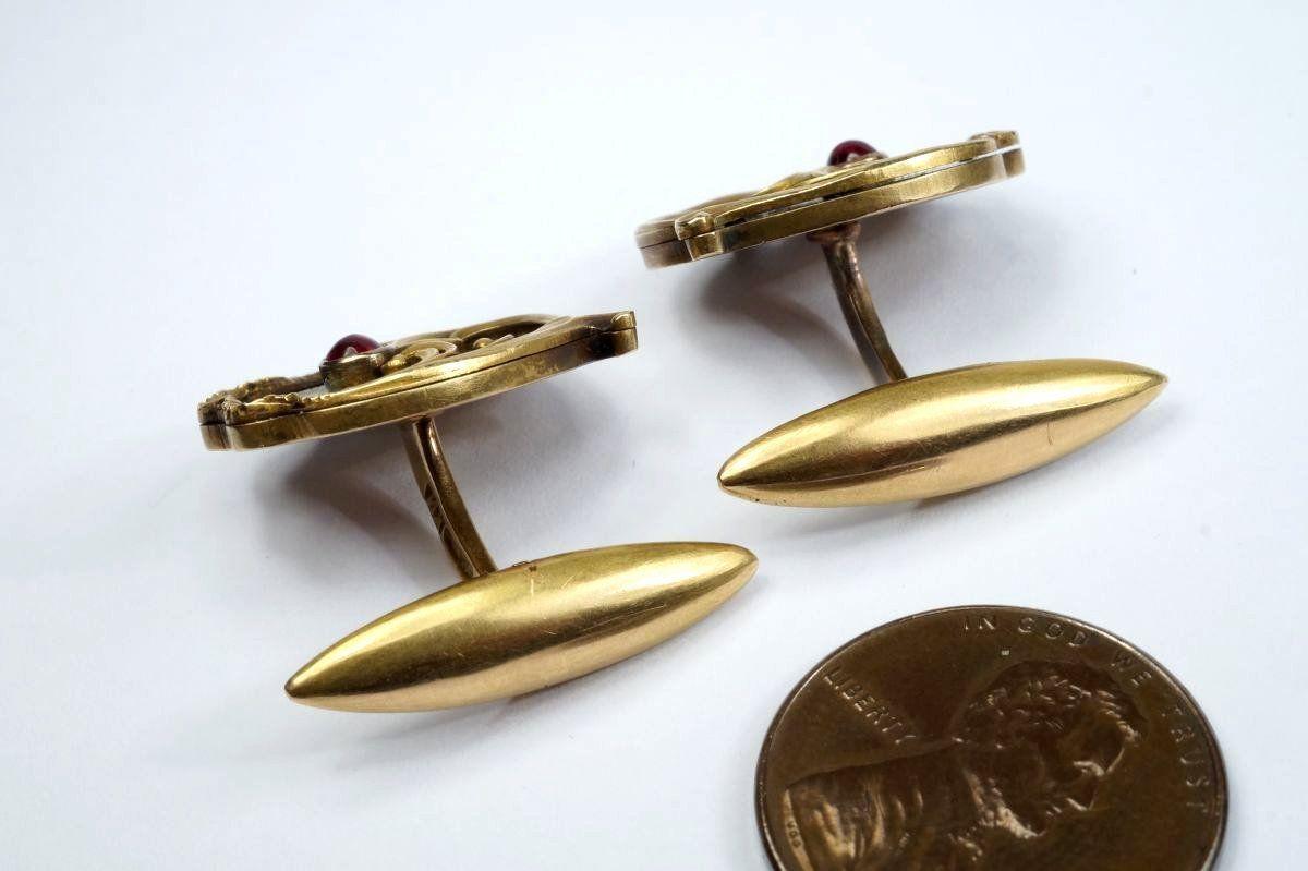 14k Gold Art Nouveau Antique Russian Ruby Cufflinks