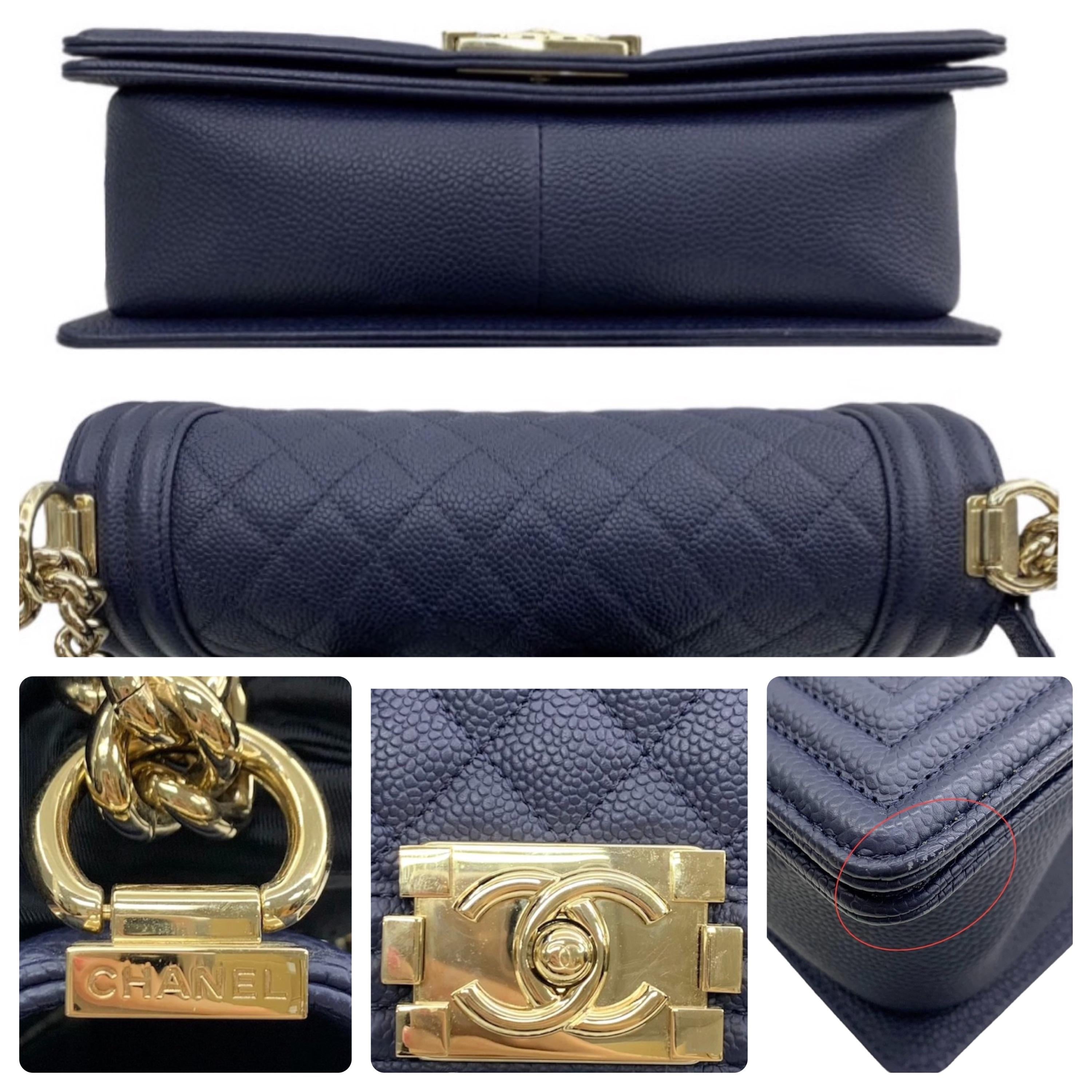 Chanel Navy Caviar Leather Medium Boy Bag