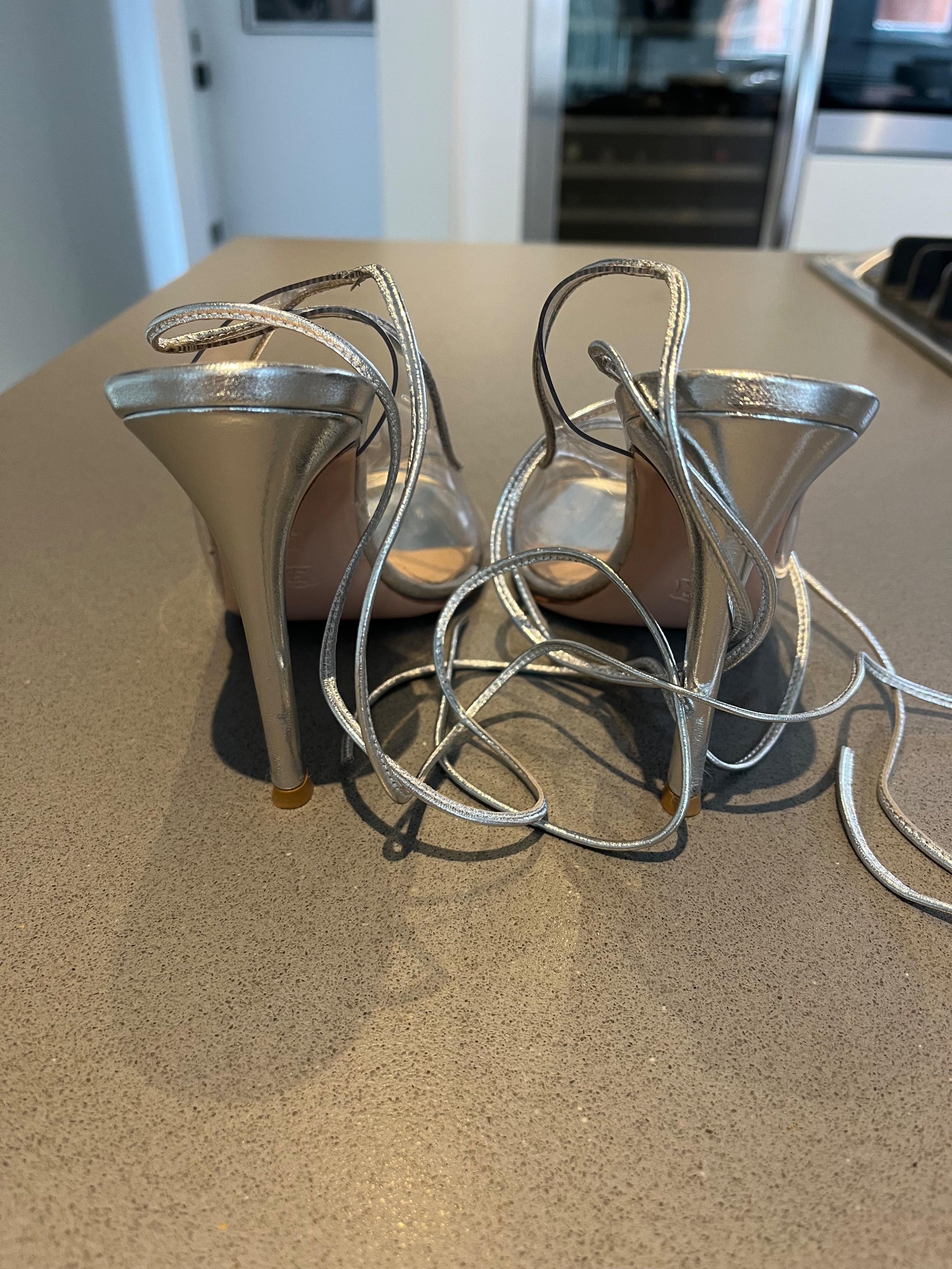 Denise Ankle Wrap Silver Plexi Pumps
