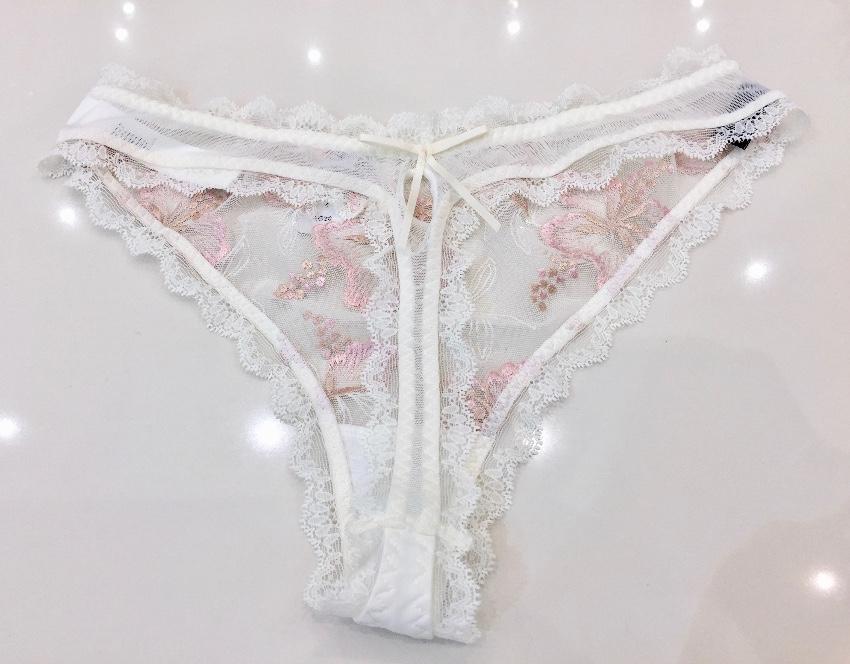 Aubade Paradise Cream & Pink Embroidered Tanga