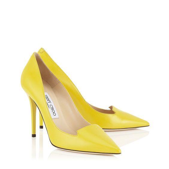 Avril Yellow Kid Leather Pointy Toe Pumps