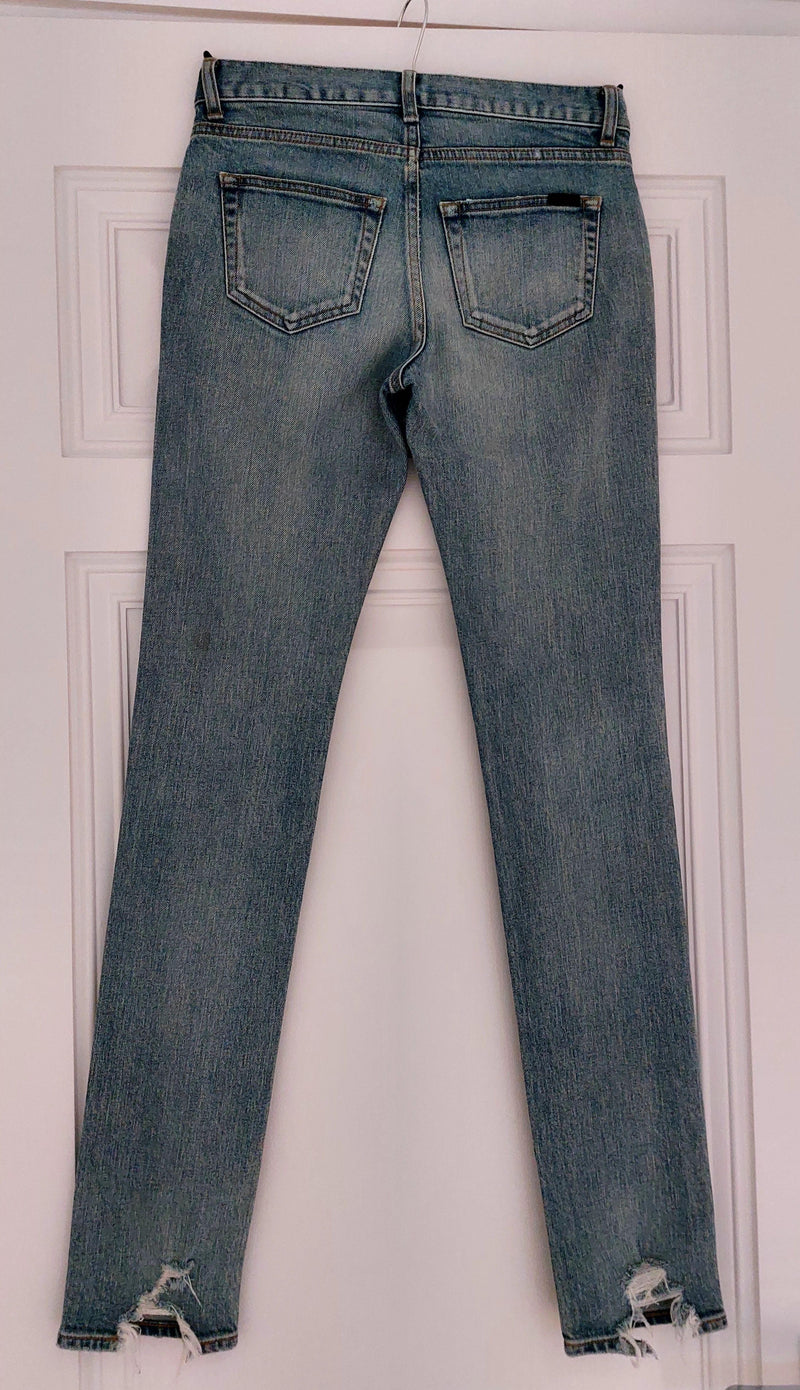Saint Laurent Washed Denim Distressed Skinny Jeans