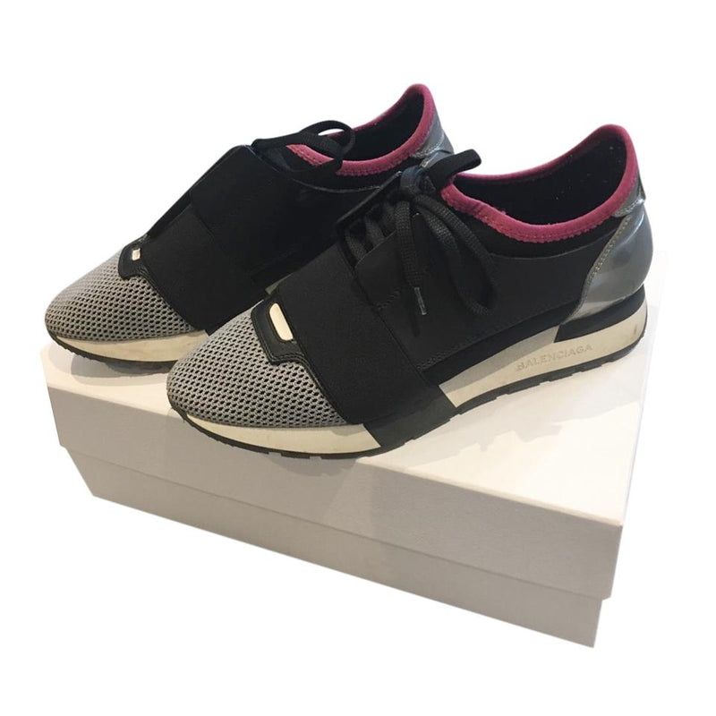 Balenciaga Black/Silver Race Runner Sneakers