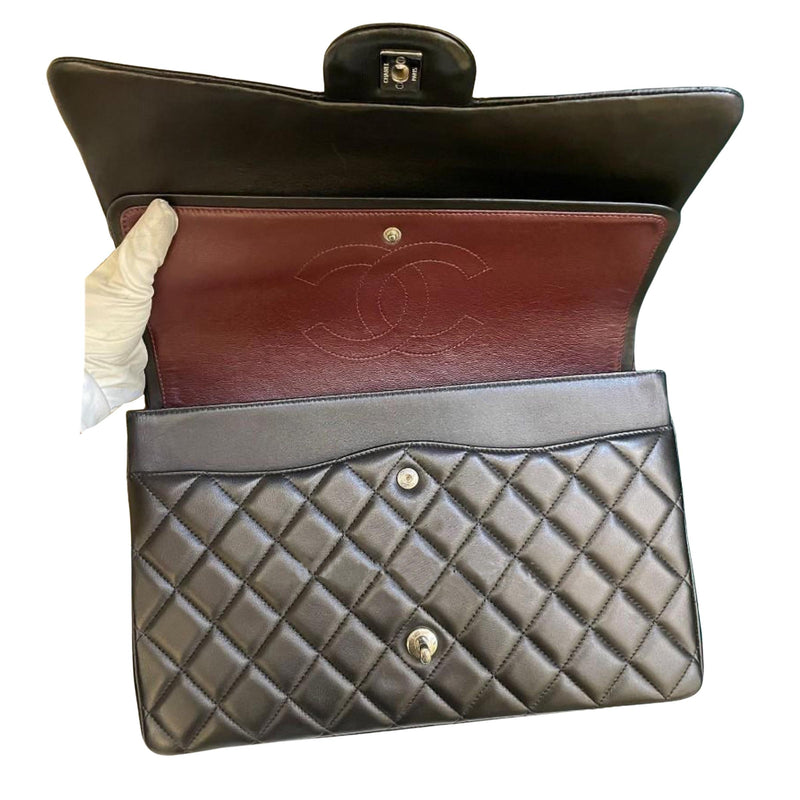 Black Lambskin Maxi Double Flap
