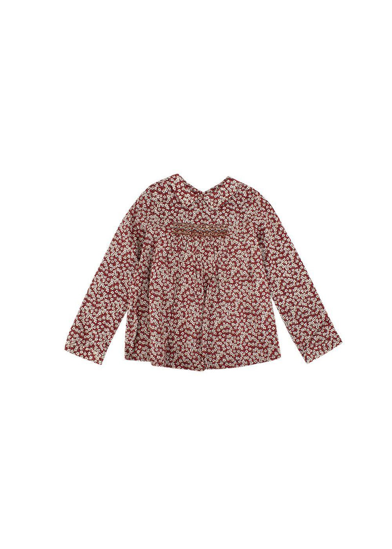 kids 10Y burgundy floral embroidered blouse