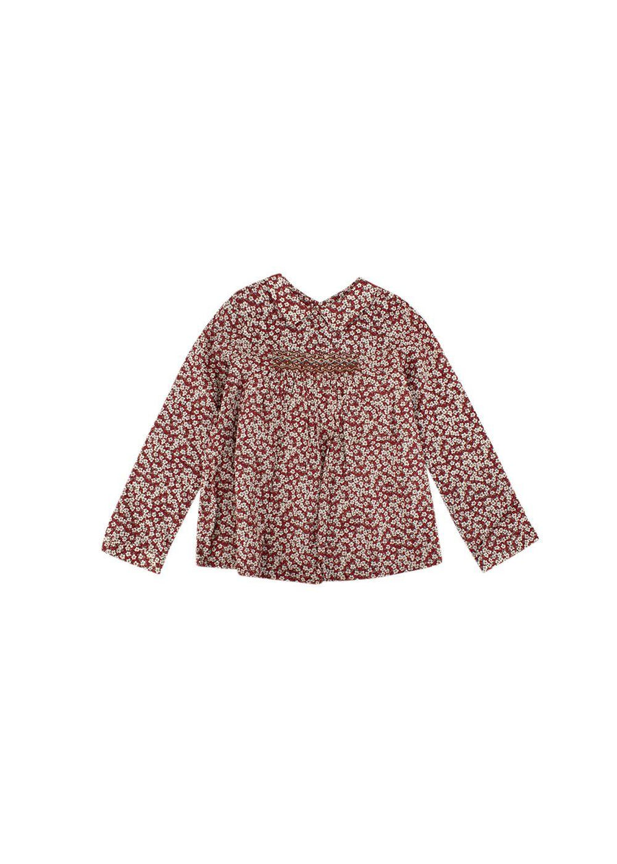 kids 10Y burgundy floral embroidered blouse
