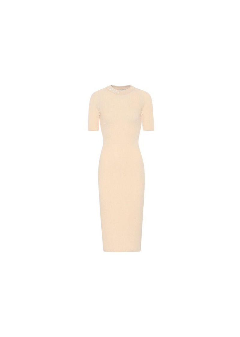 pale-beige ribbed knit dress