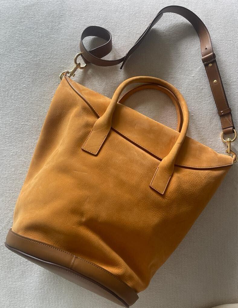 Tan suede bucket bag