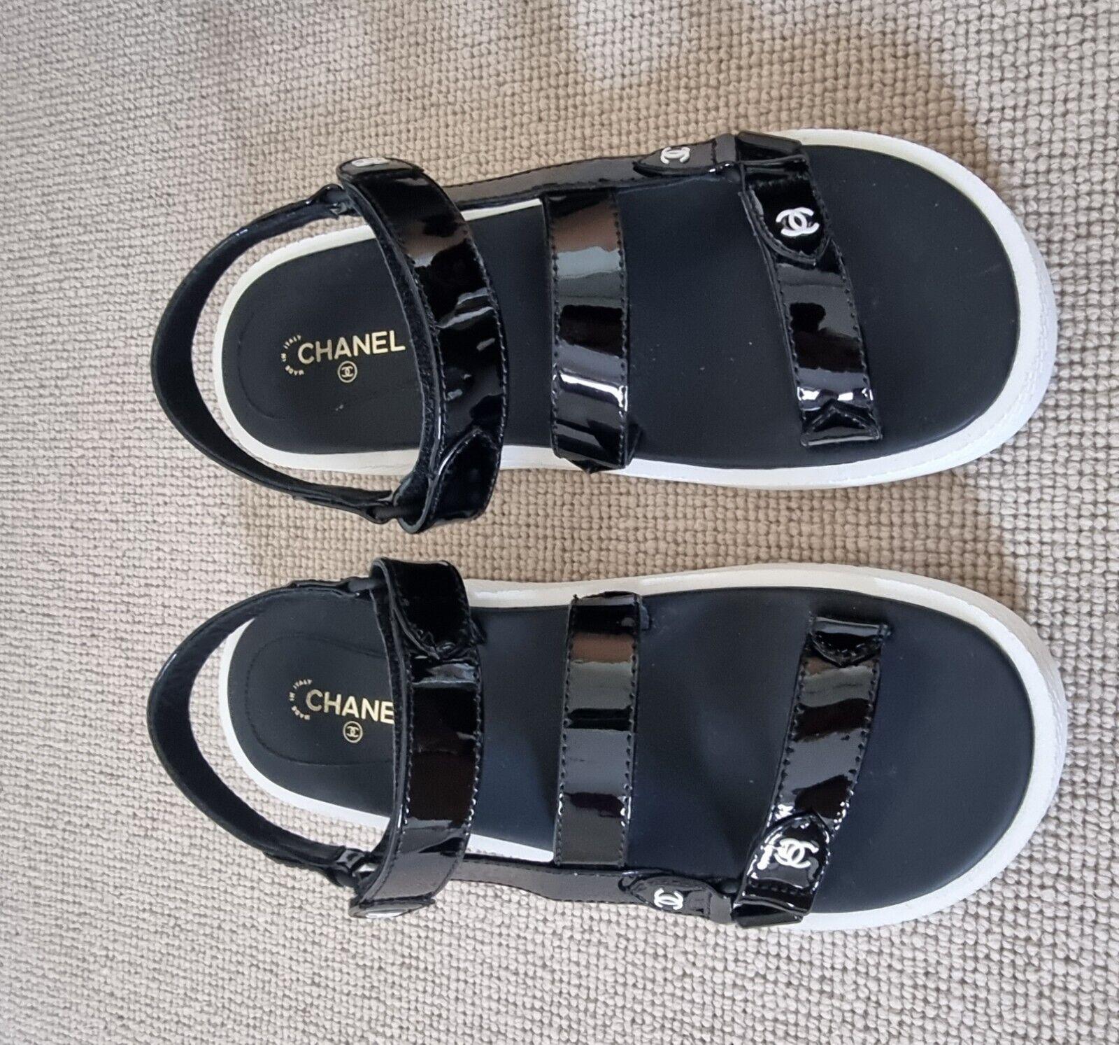 Chanel Black Patent Dad Sandals