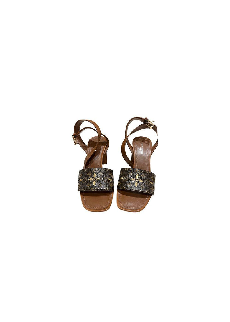 Monogram canvas & leather silhouette heeled sandals