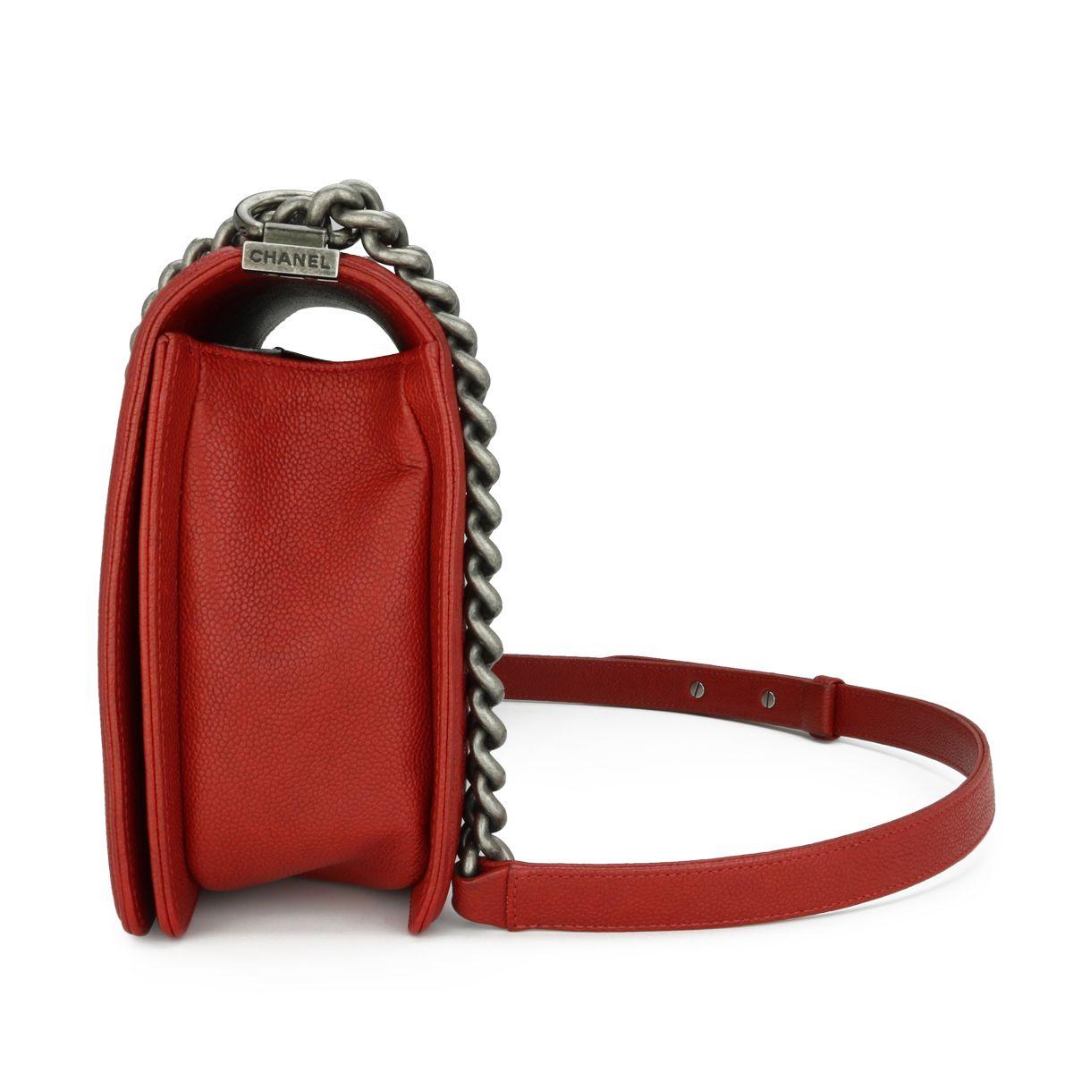 Chanel Red Caviar Leather Medium Boy Bag