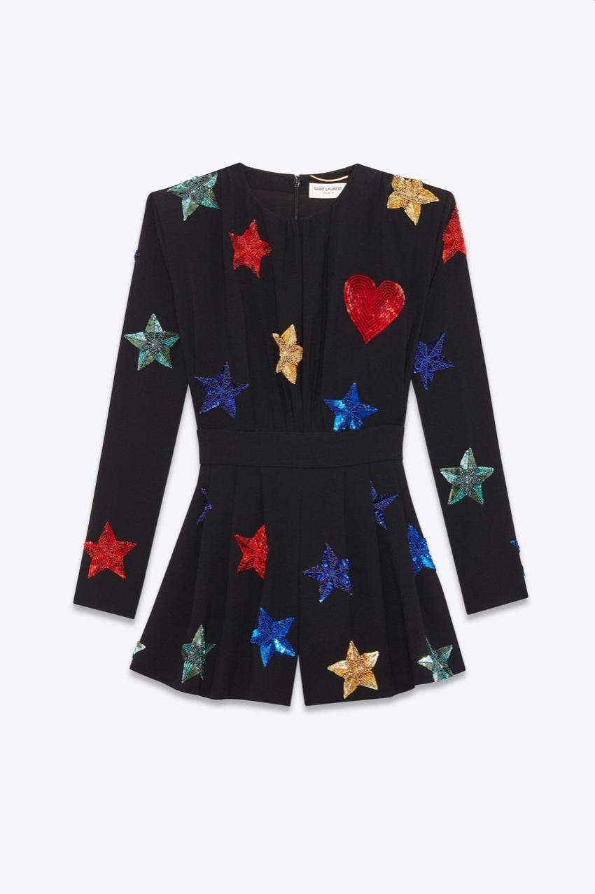 Saint Laurent Black Embroidered Runway Playsuit