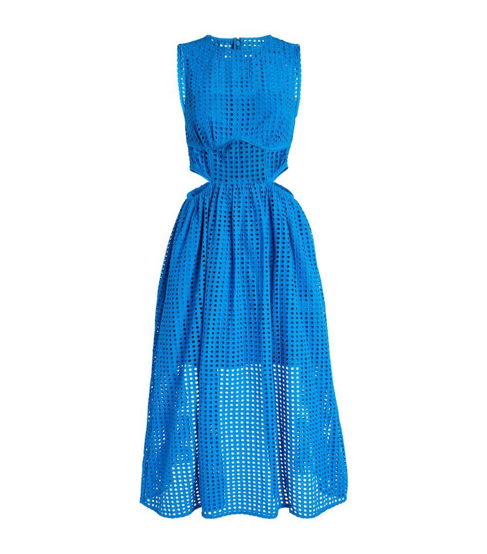 Self Portrait Blue Broderie Anglaise Midi Dress