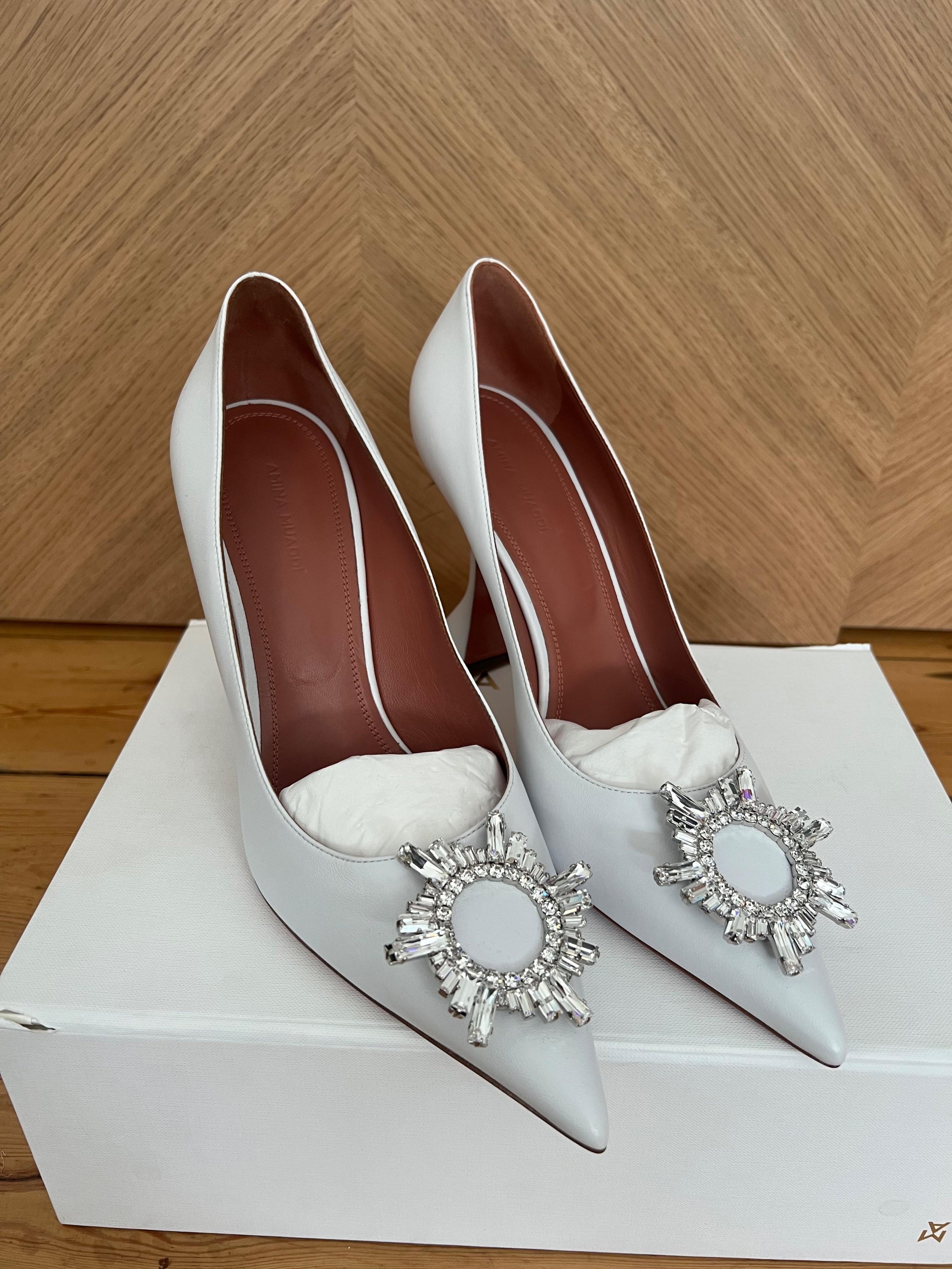 Begum White Crystal Embellished Pumps