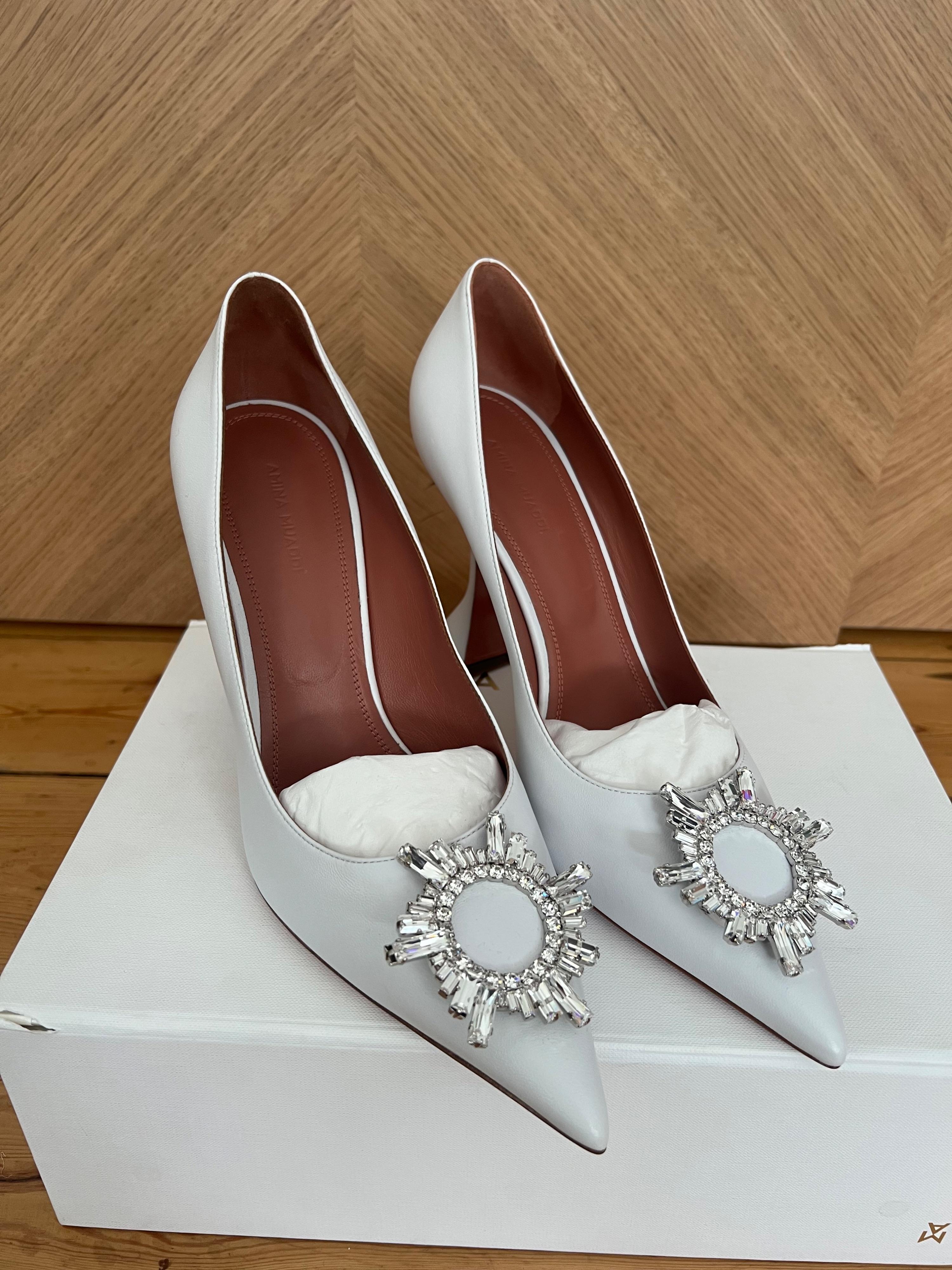 Begum White Crystal Embellished Pumps