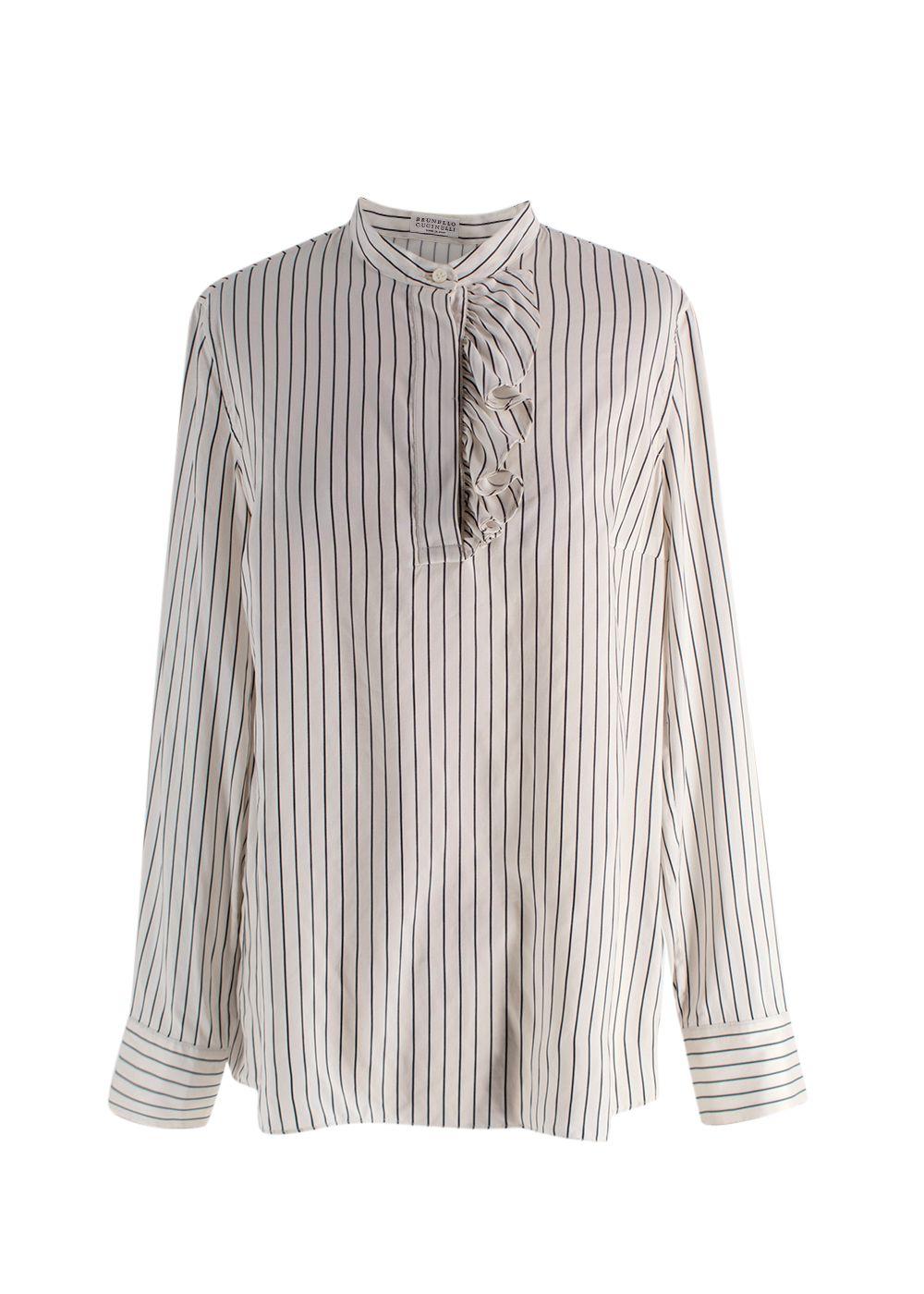 Brunello Cucinelli Black and White Stripe Silk Blouse