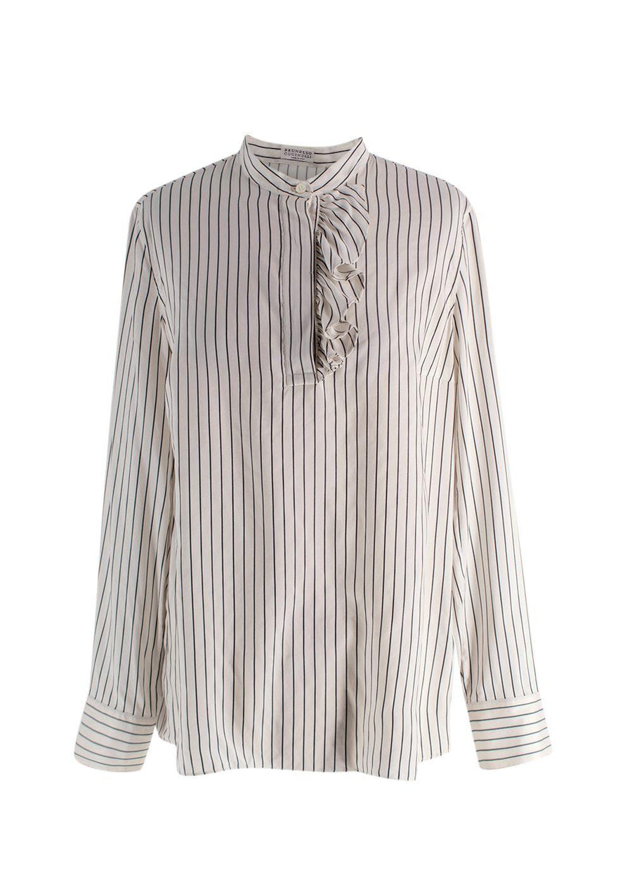 Brunello Cucinelli Black and White Stripe Silk Blouse