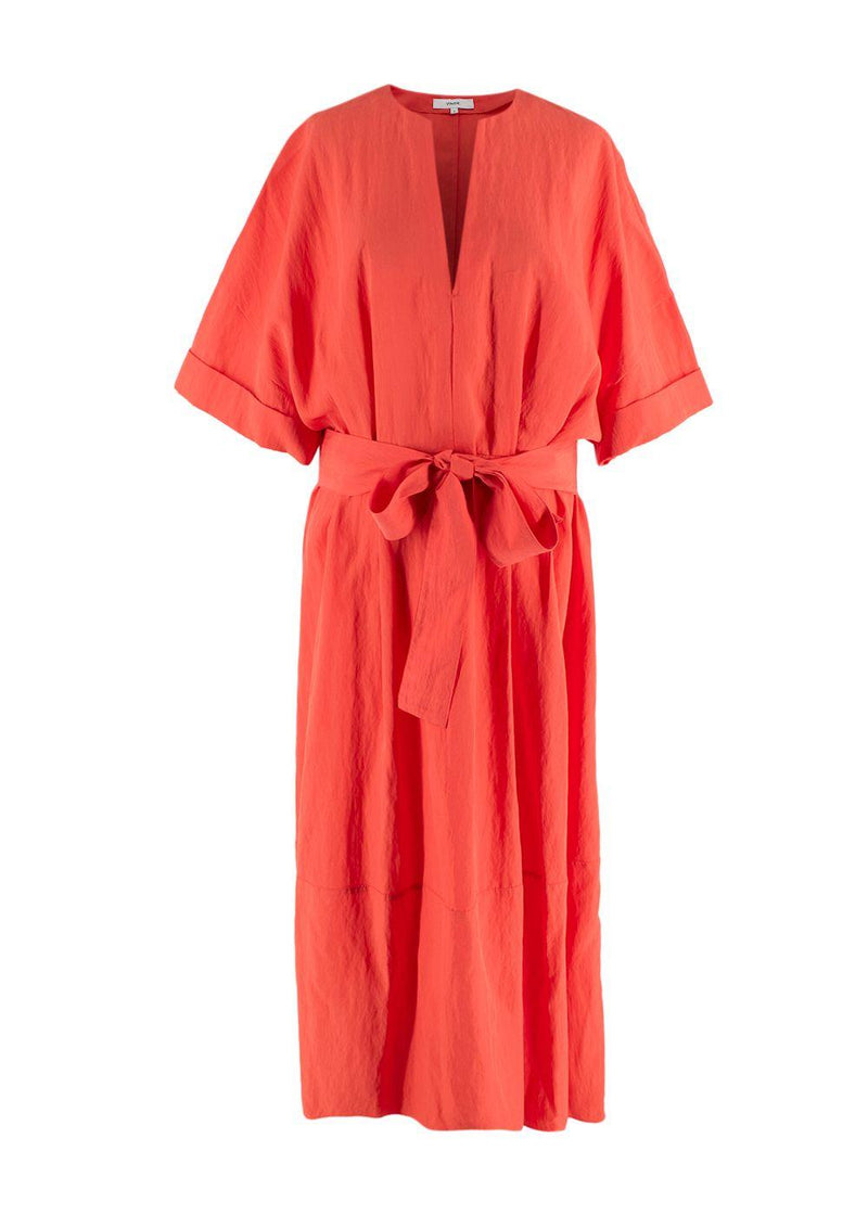 Vince Orange Belted Midi Dress