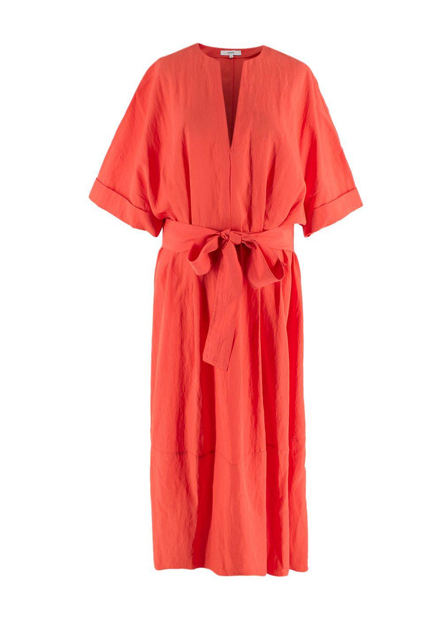 Vince Orange Belted Midi Dress