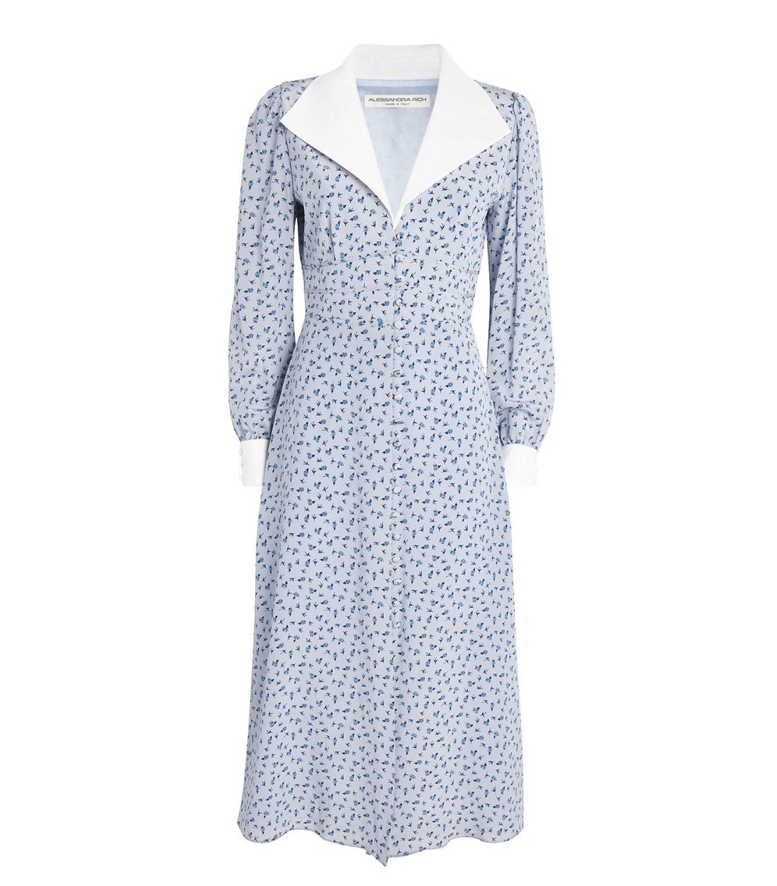 Alessandra Rich Mikado-Trimmed Floral-Print Silk-Crepe De Chine Midi Shirt Dress