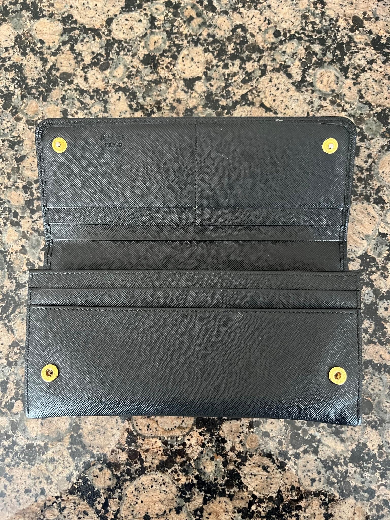 Prada Black Saffiano Leather Bow Wallet