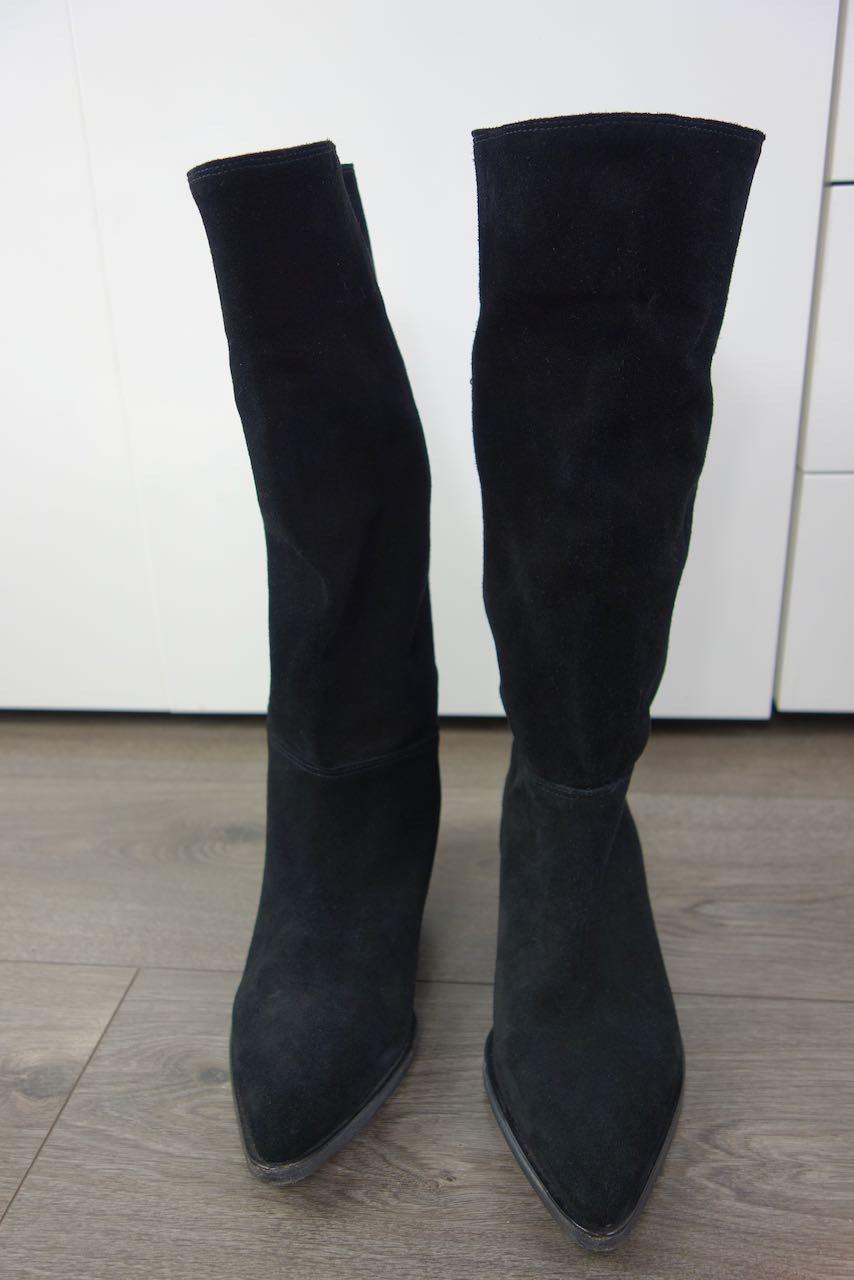 black suede long western heeled boots