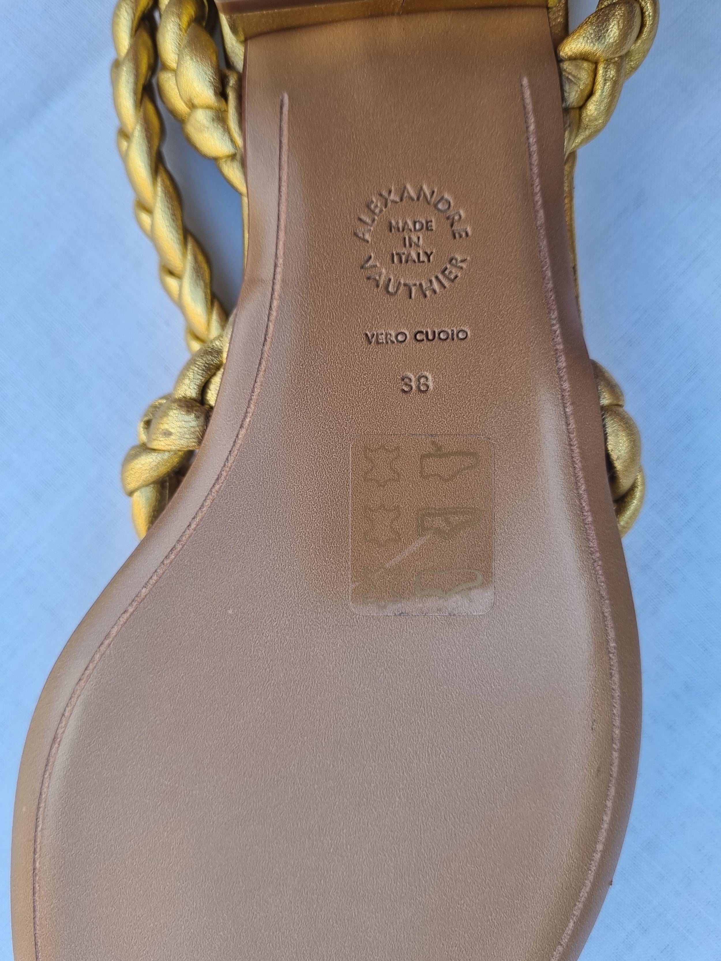 Gold leather braided thong sandals