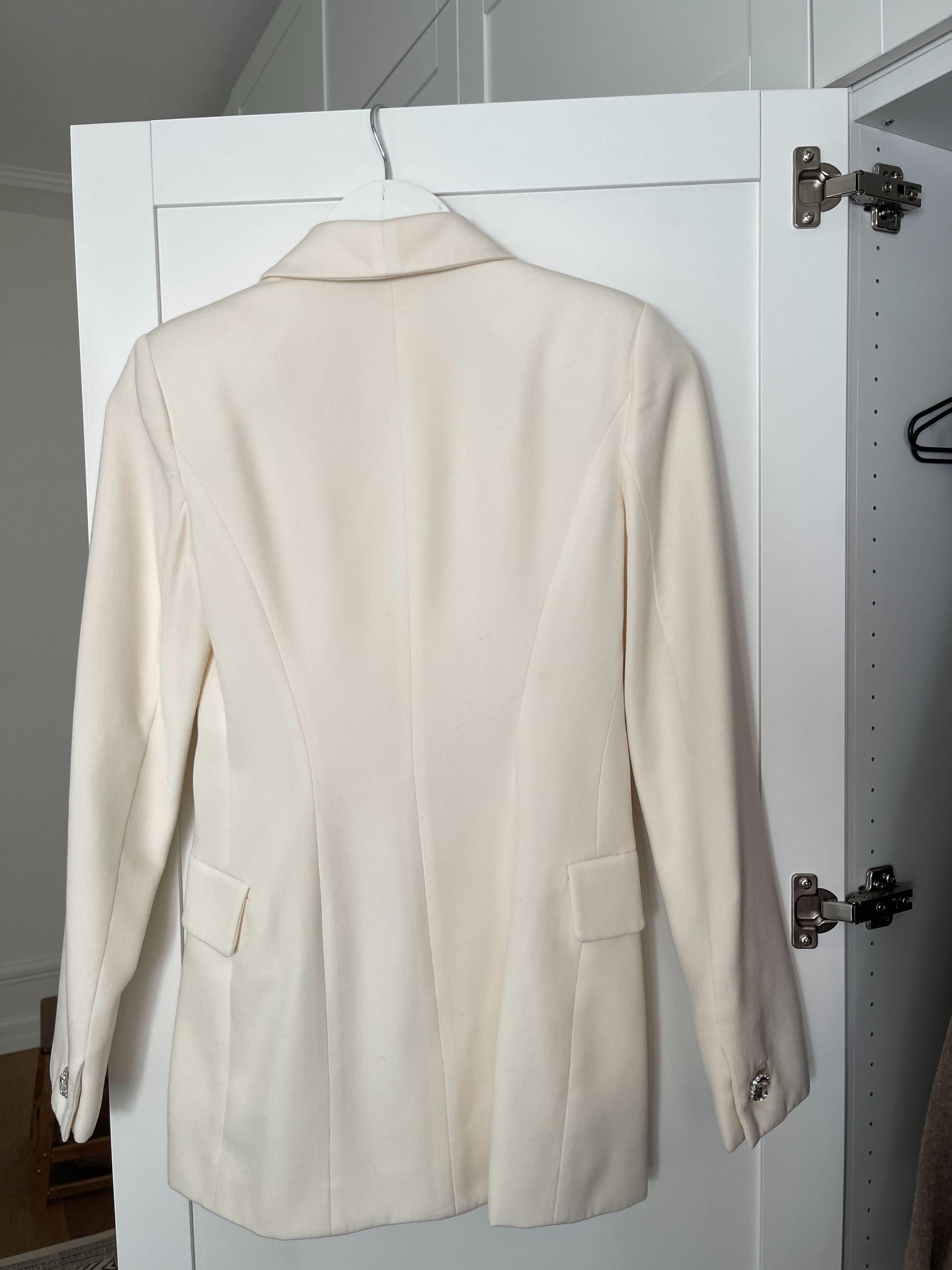 Alessandra Rich Cream Double Breasted Blazer with Crystal Jewel Buttons