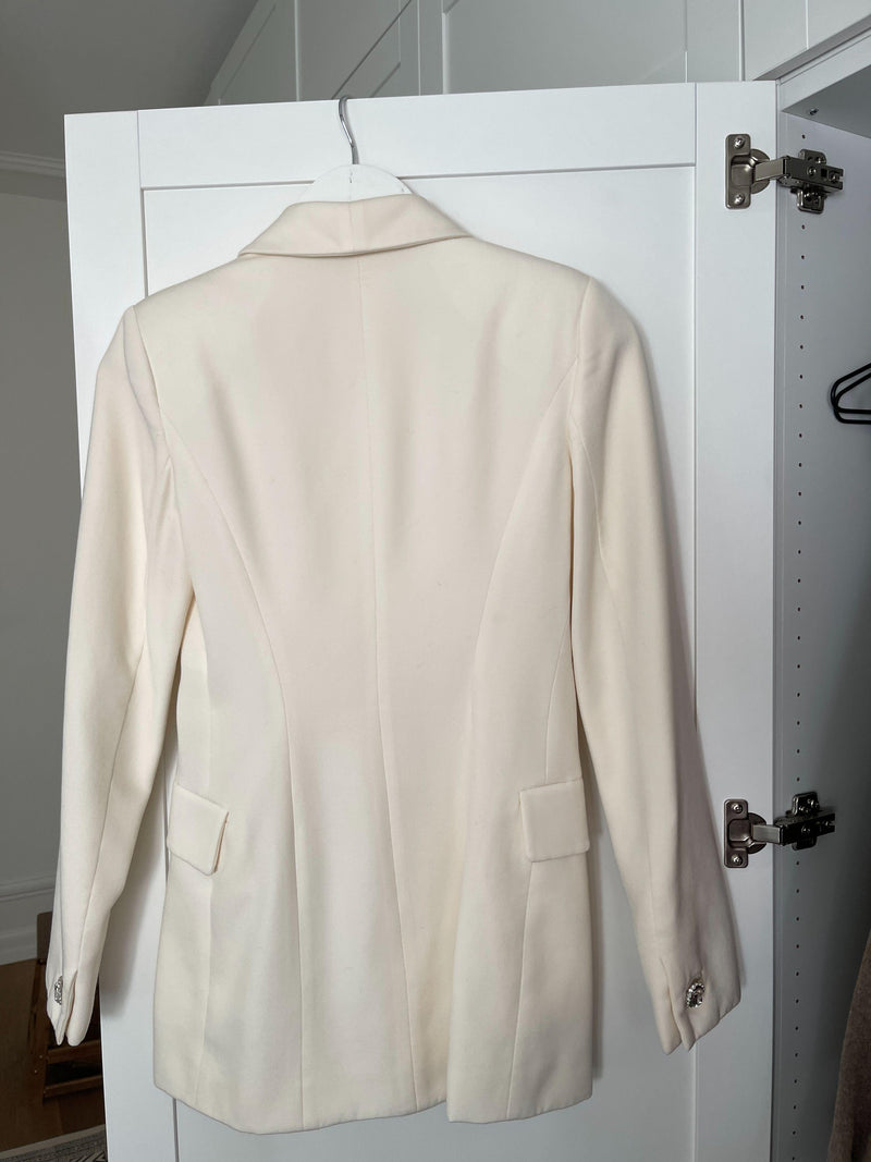 Alessandra Rich Cream Double Breasted Blazer with Crystal Jewel Buttons