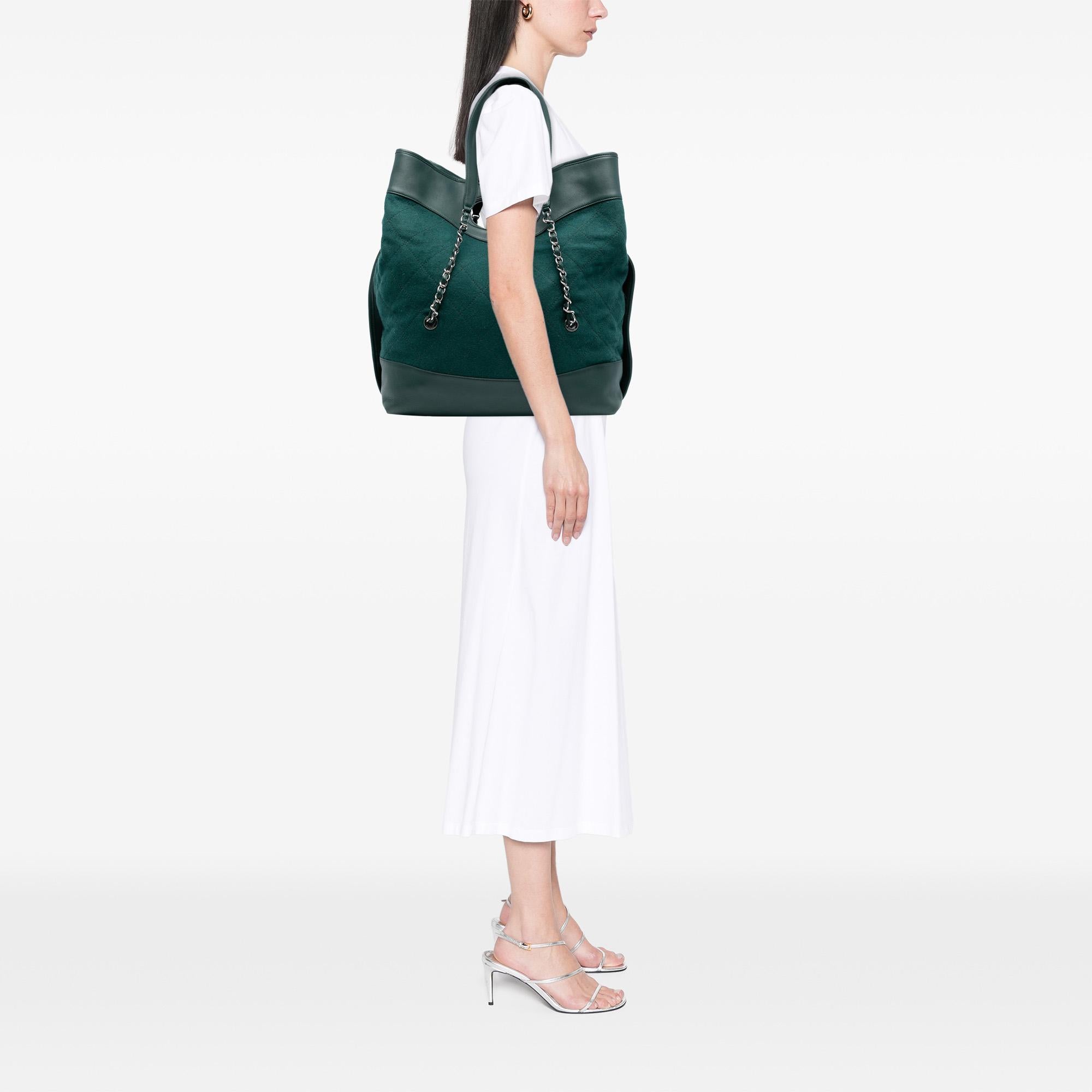 Chanel Extra Large Stitched Wool and Calfskin 31 Shopping BagChanel Green