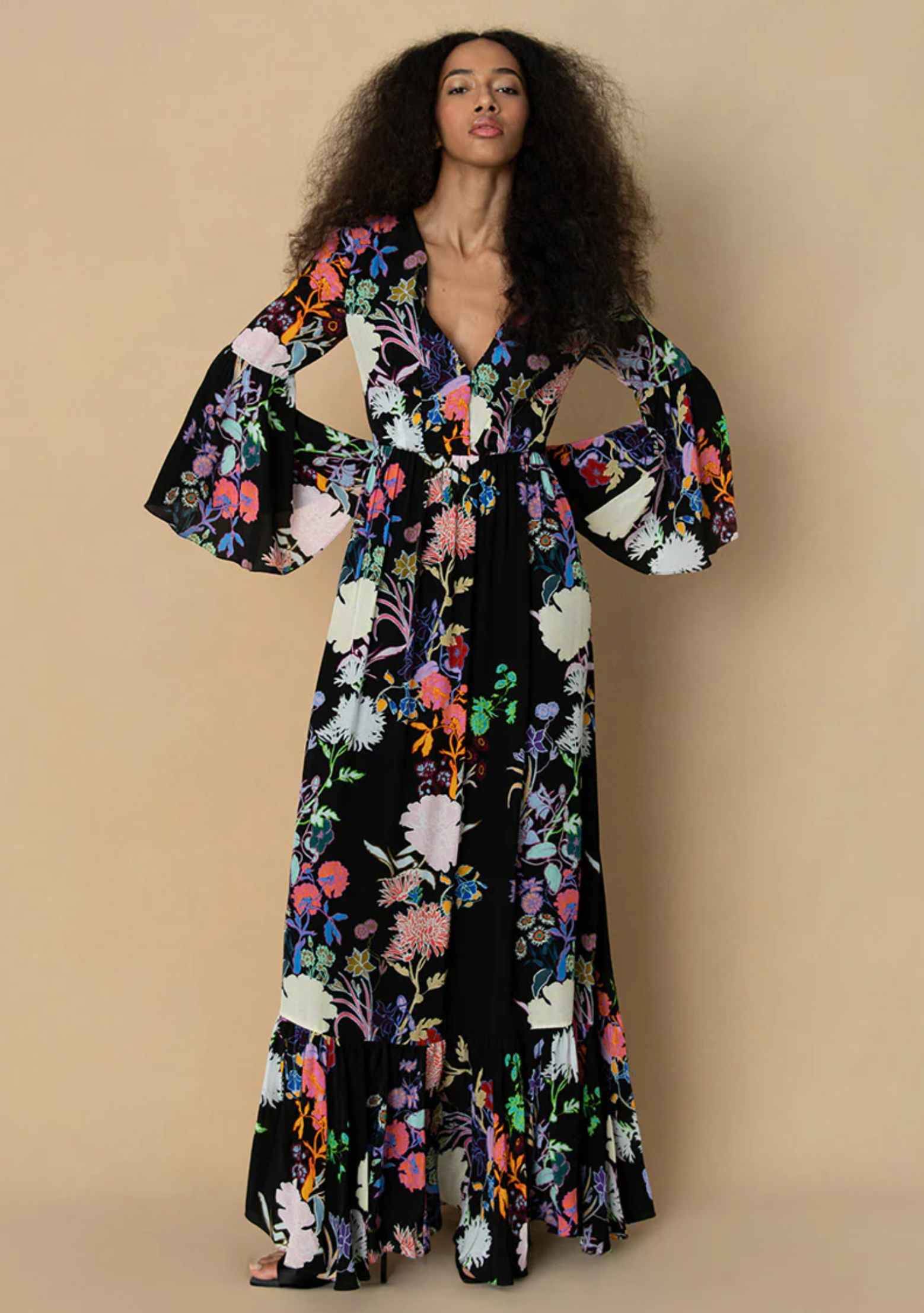 Borgo De Nor Jardin Black Astrea Crepe Maxi Dress