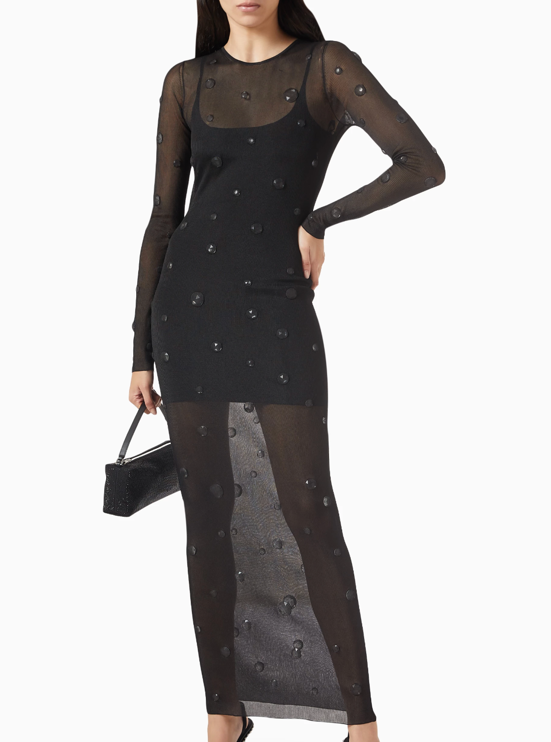 Alexander Wang Engineered Trapped Gem Dress in Sheer-Jersey