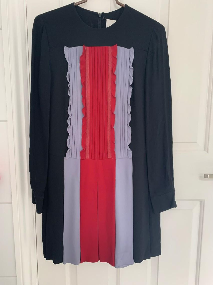 Valentino Tri-Colour Pleated Ruffle Placket Dress