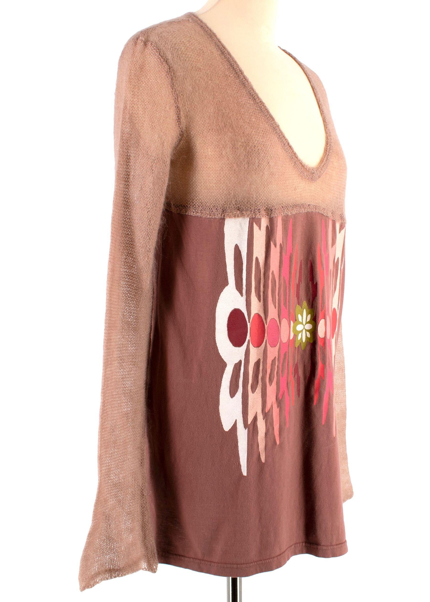 Miu Miu Knitted Trim Long-sleeved Top