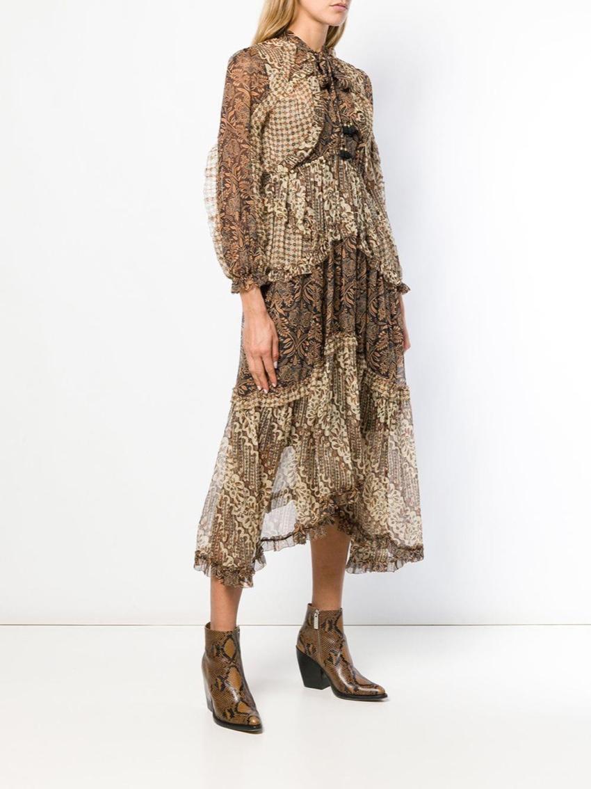 Zimmermann brown printed silk-georgette midi dress