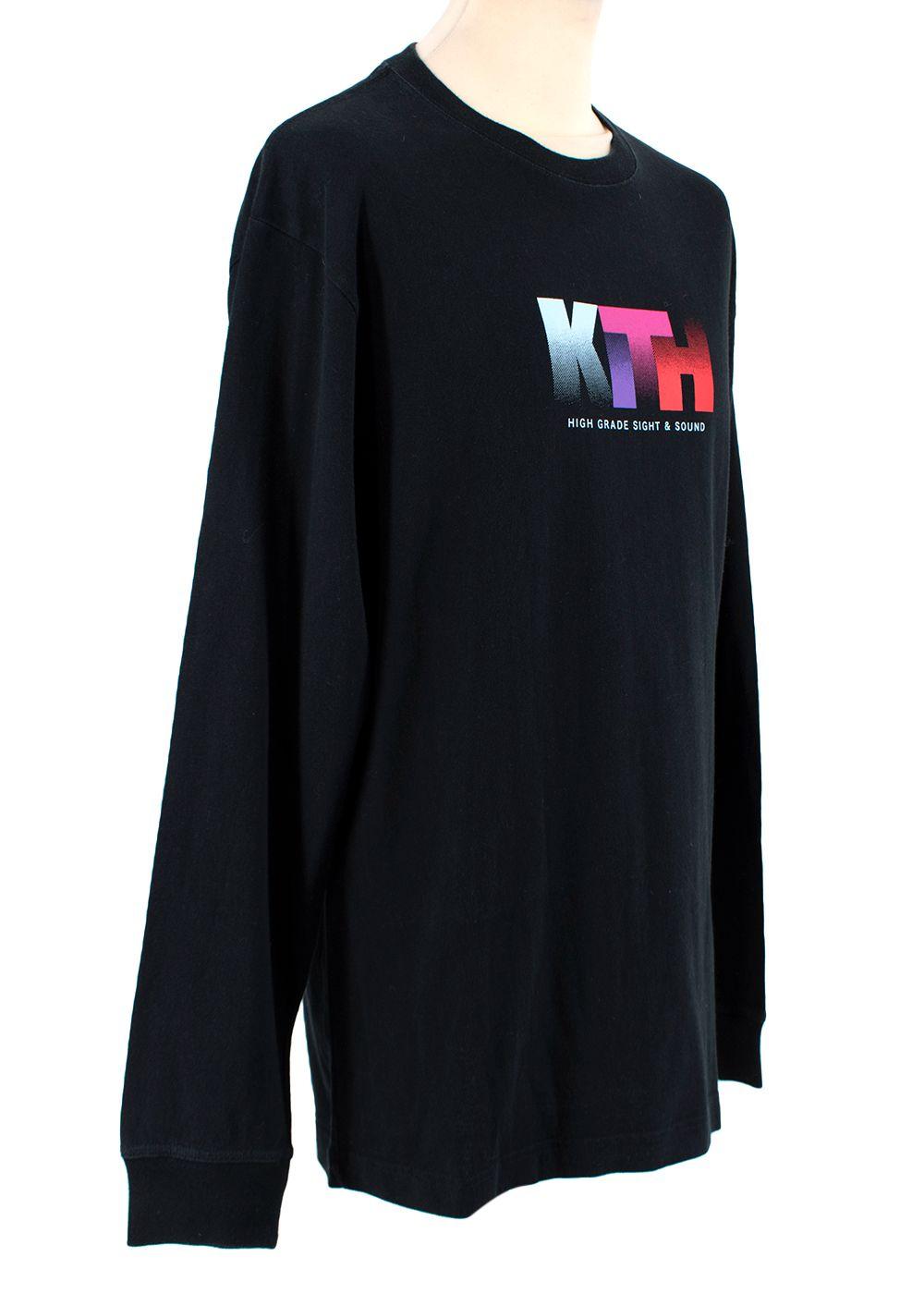 Coloured Logo Printed Black Cotton Long Sleeve T-shirt