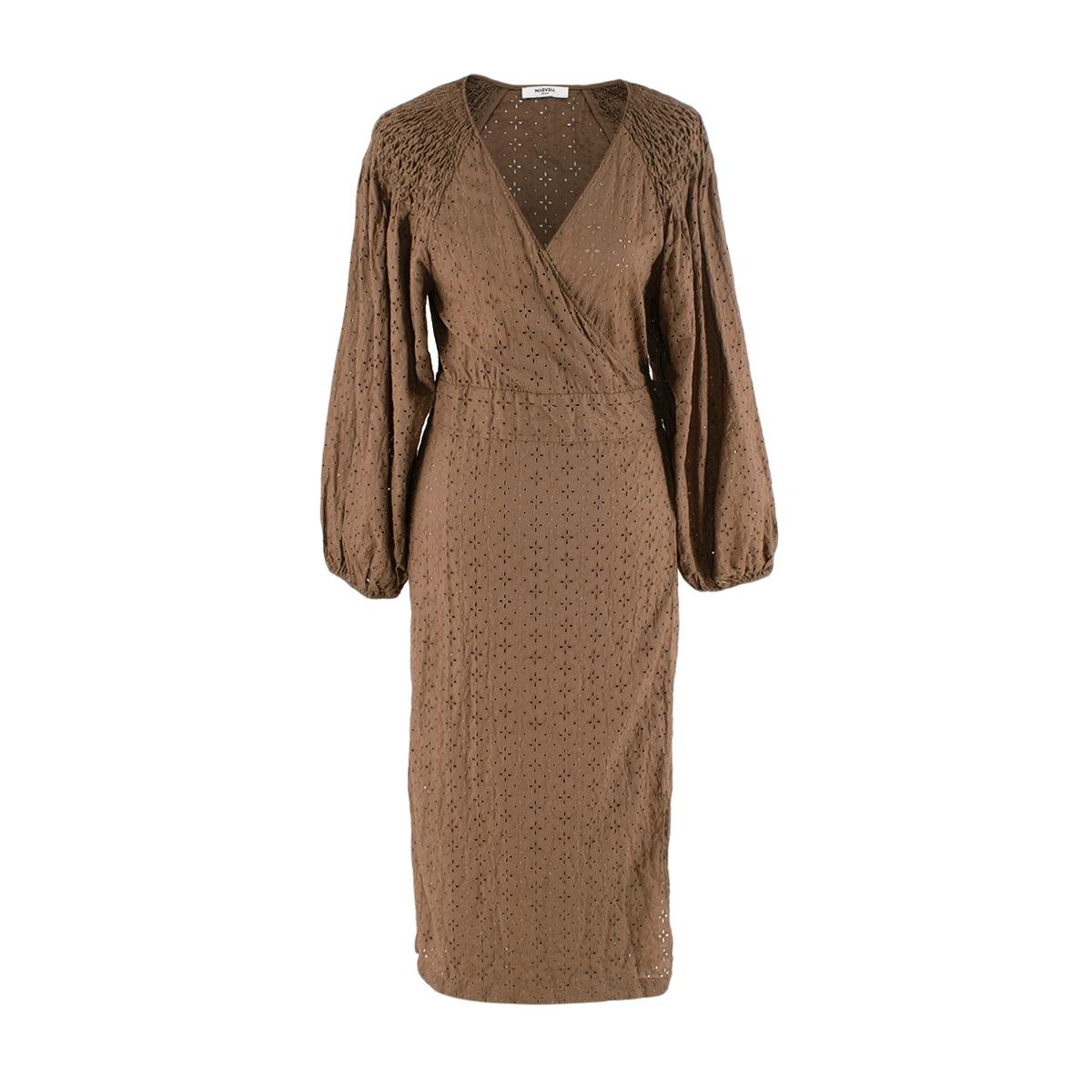 Brown Cotton Broderie Anglaise Wrap Dress
