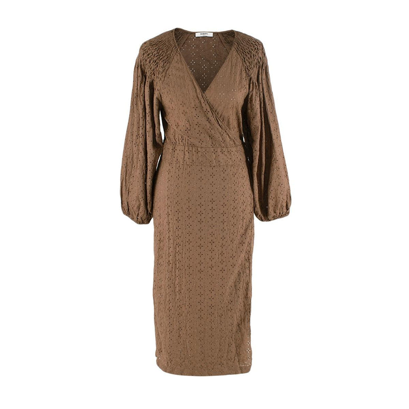 Brown Cotton Broderie Anglaise Wrap Dress