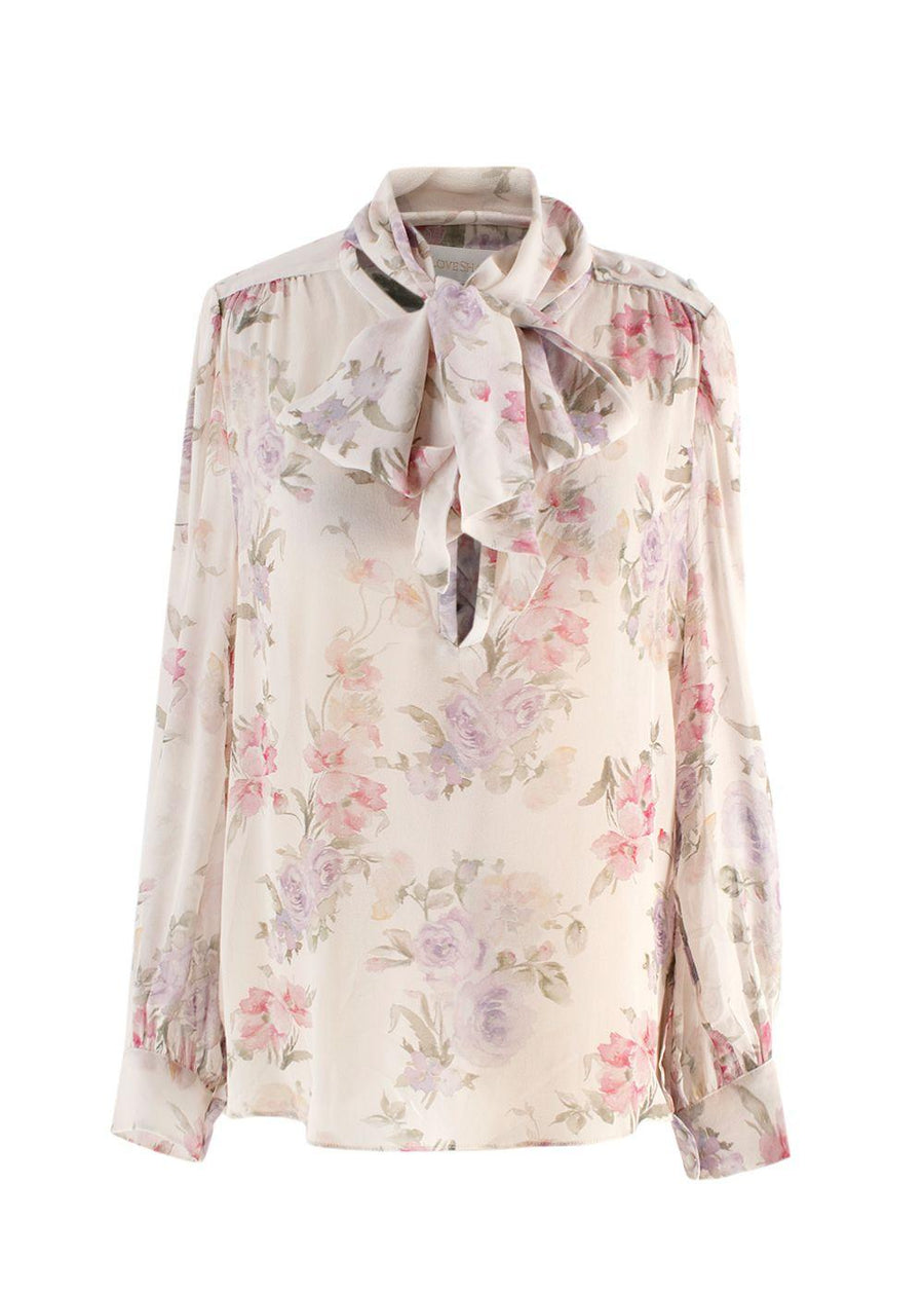 Love Shack Fancy Semi Sheer Silk Floral Printed Blouse