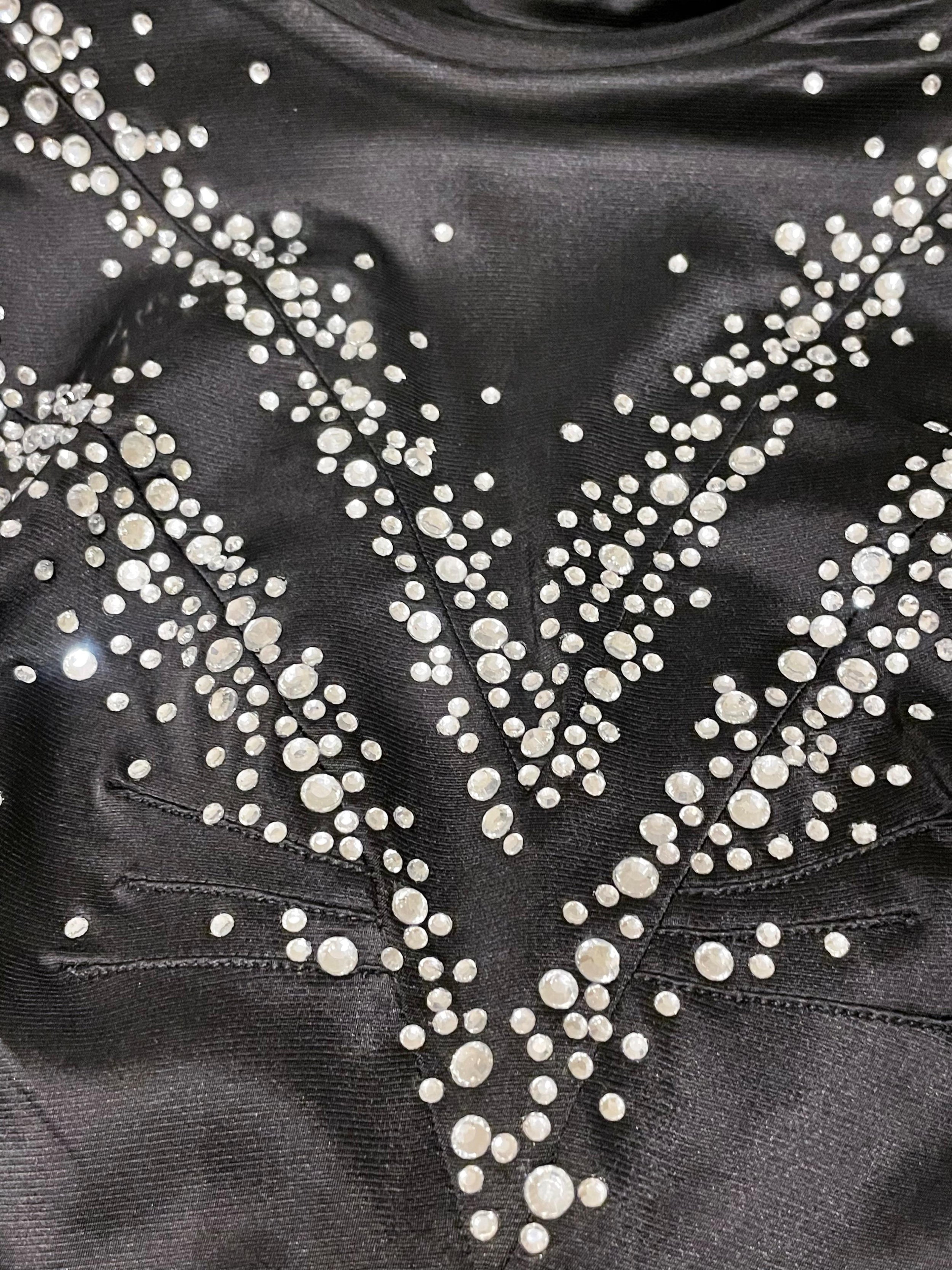 black crystal embellished high neck blouse