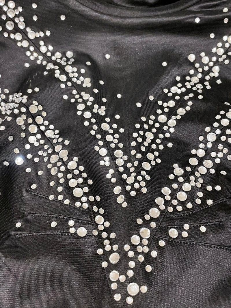 black crystal embellished high neck blouse