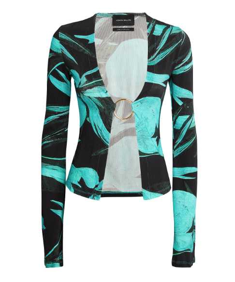 Helios Embellished Printed Stretch jersey Top